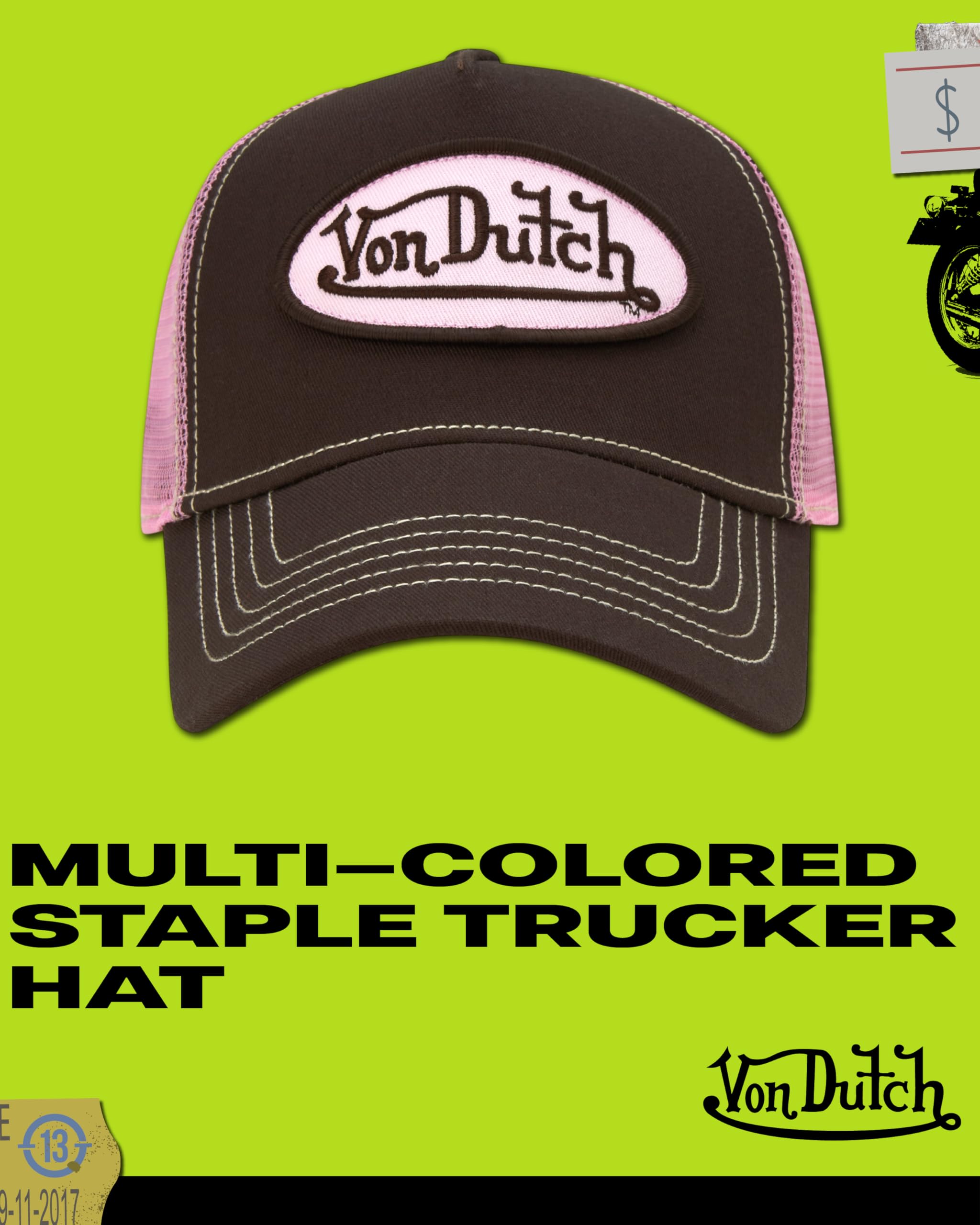 Von Dutch Unisex Trucker Hat - Curved Bill Mesh Back Retro Classic Colorblock Snapback Baseball Cap for Men and Women