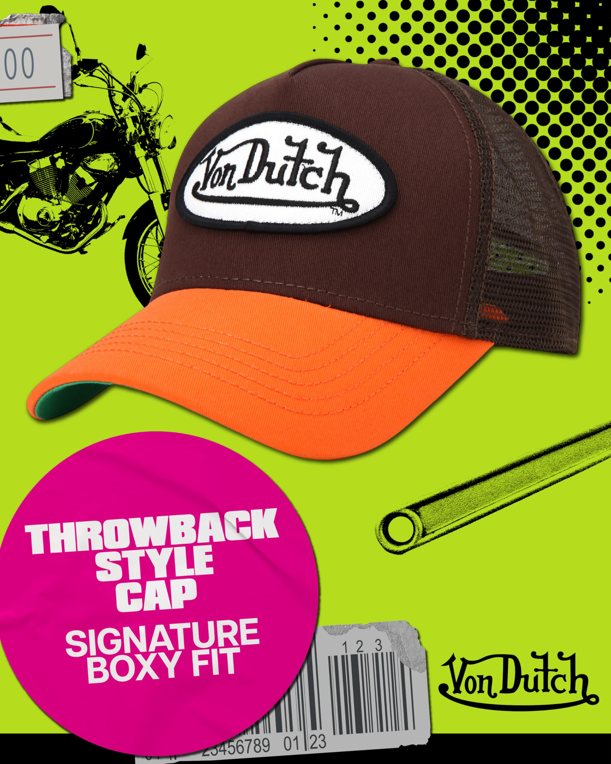 Von Dutch Unisex Trucker Hat - Curved Bill Mesh Back Retro Classic Colorblock Snapback Baseball Cap for Men and Women
