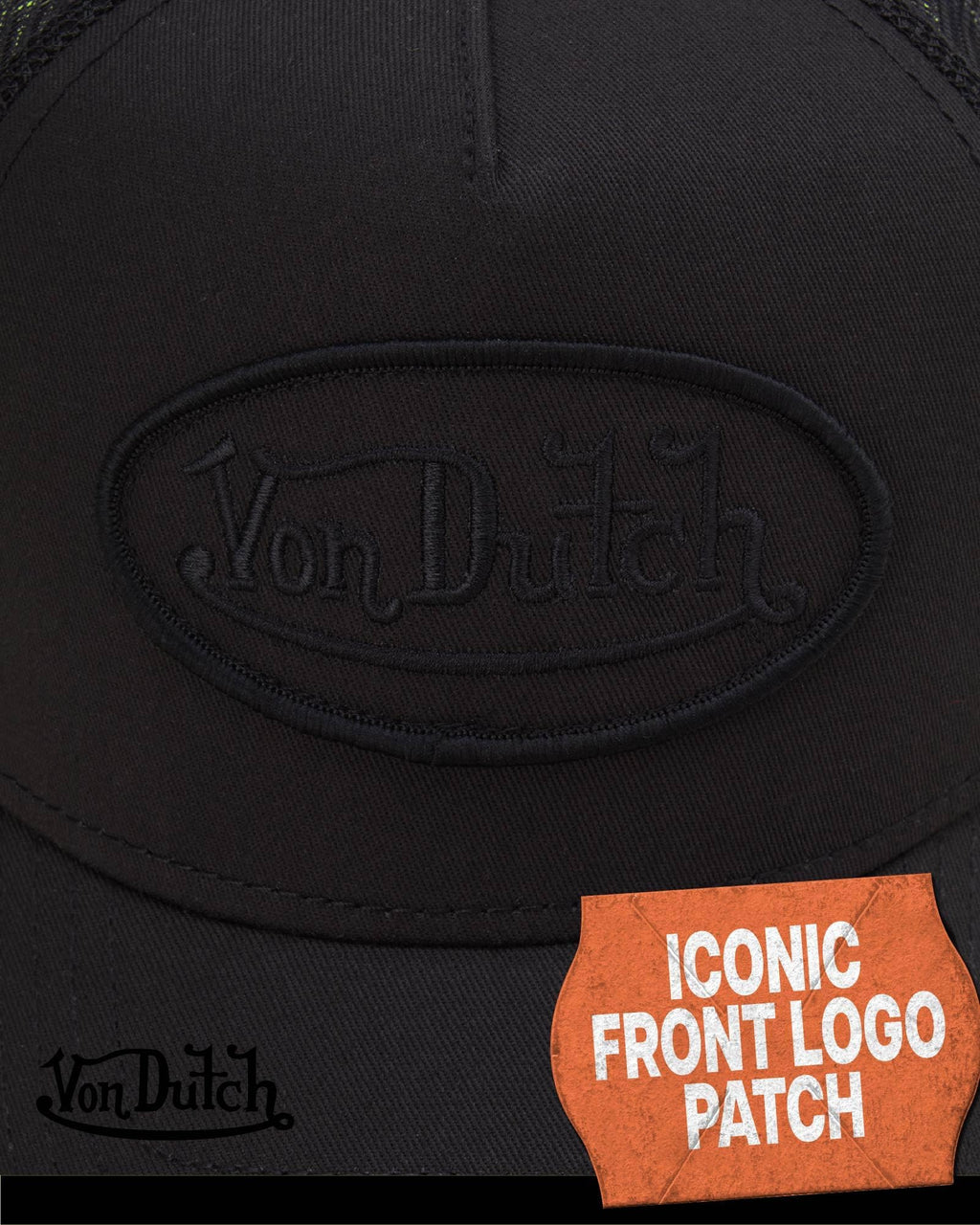 Von Dutch Unisex Trucker Hat - Retro Classic Solid Color Mesh Back Snapback Baseball Cap for Men & Women, Size One Size, Black/Black