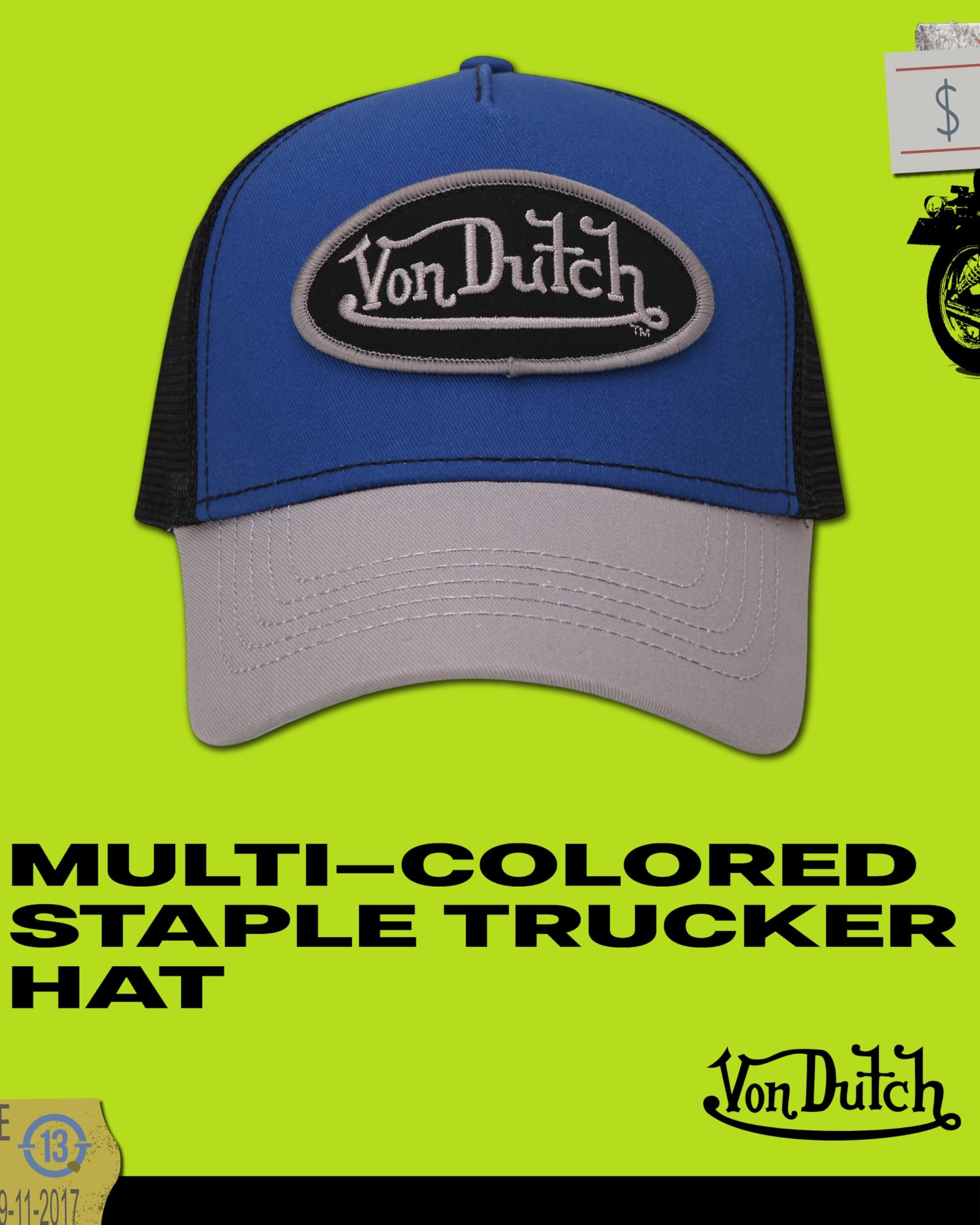 Von Dutch Unisex Trucker Hat - Curved Bill Mesh Back Retro Classic Colorblock Snapback Baseball Cap for Men and Women