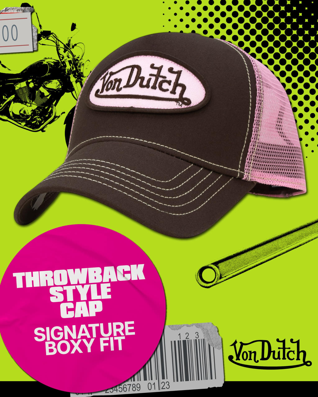 Von Dutch Unisex Trucker Hat - Curved Bill Mesh Back Retro Classic Colorblock Snapback Baseball Cap for Men and Women