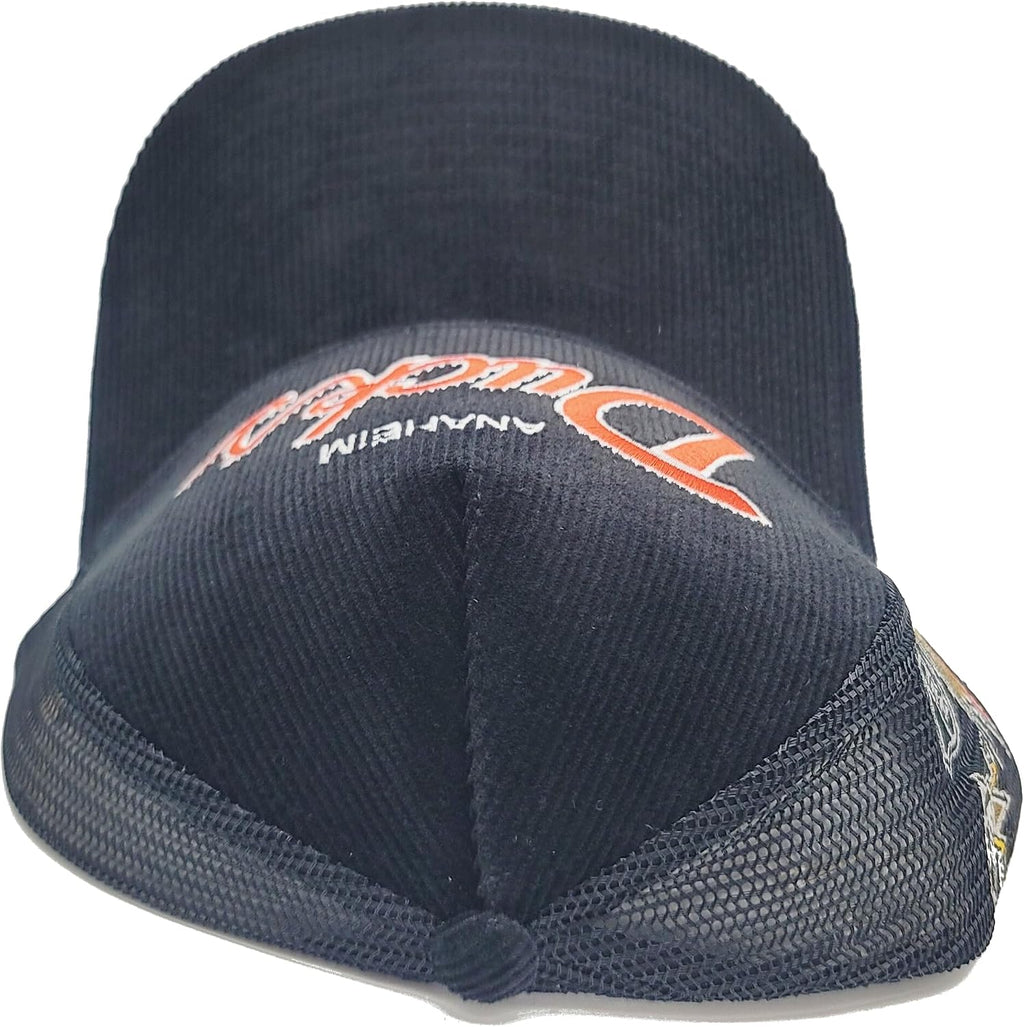 Mitchell & Ness Anaheim Ducks New NHL Retro Script Times Up Trucker Mesh Black Orange Era Snapback Hat Cap