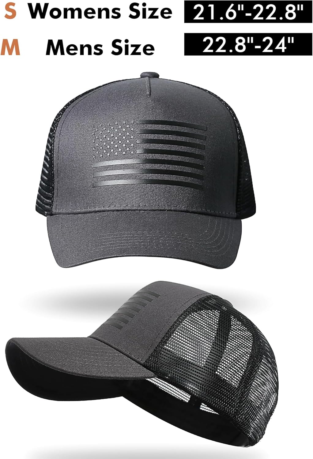 American Flag Trucker Hat,USA Hat for Men Women Snapback Baseball Cap Adjustable Breathable Mesh Side Durable Hats
