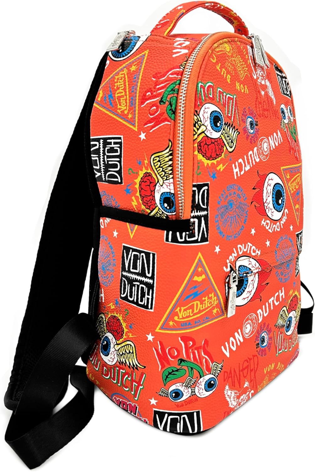 Von Dutch Small Backpack – Stylish Multi‑Purpose Backpack with Front Zip Pocket, Adjustable Straps, and Durable Design (Orange Jax)