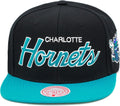 Mitchell & Ness Charlotte Hornets Team Script 2.0 Snapback Hat Adjustable Cap - Black/Teal/Hardwood Classics