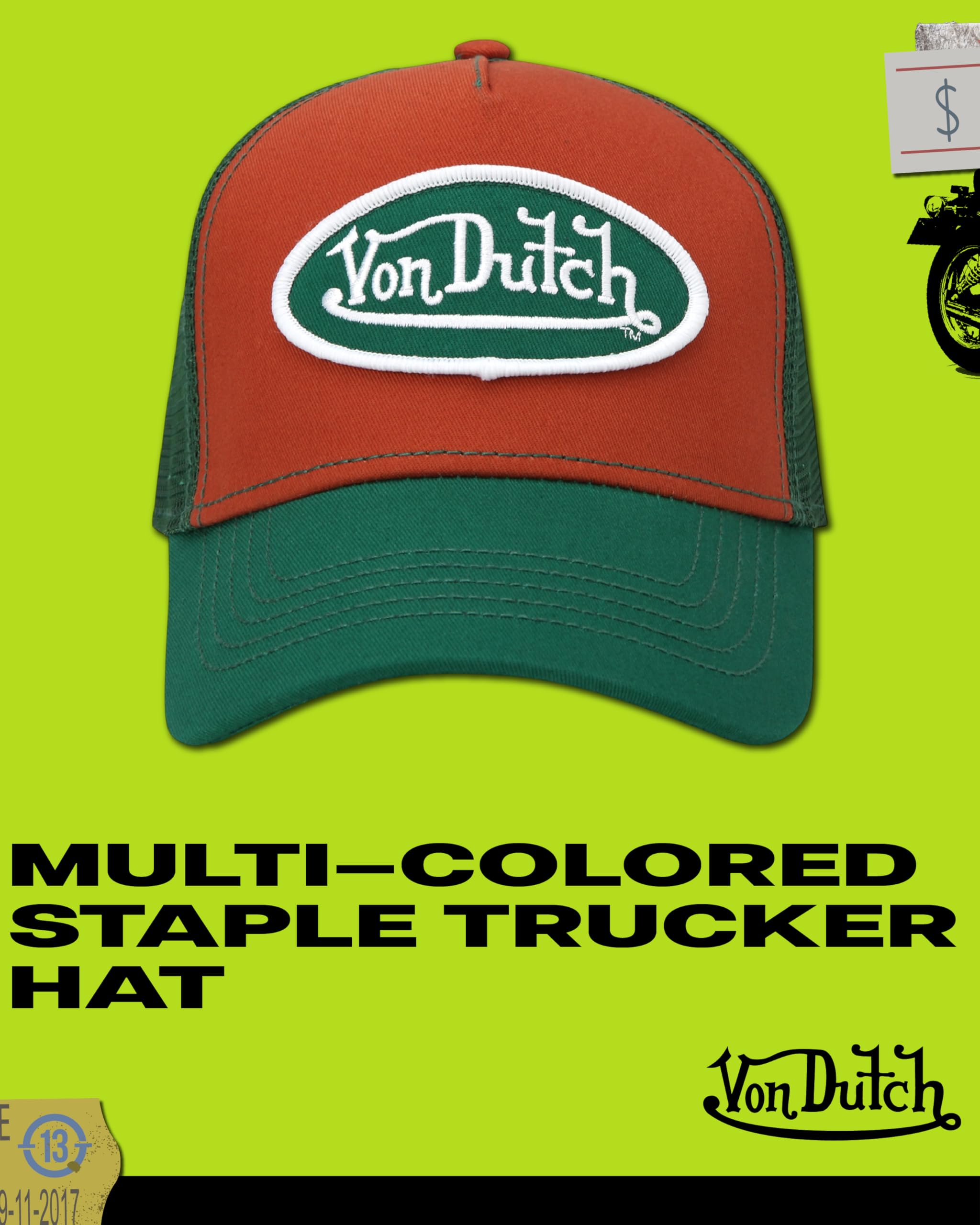 Von Dutch Unisex Trucker Hat - Curved Bill Mesh Back Retro Classic Colorblock Snapback Baseball Cap for Men and Women