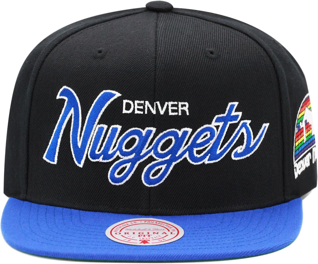 Mitchell & Ness Denver Nuggets Hardwood Classics NBA Team Script 2.0 Snapback Hat Adjustable Cap - Black/Royal