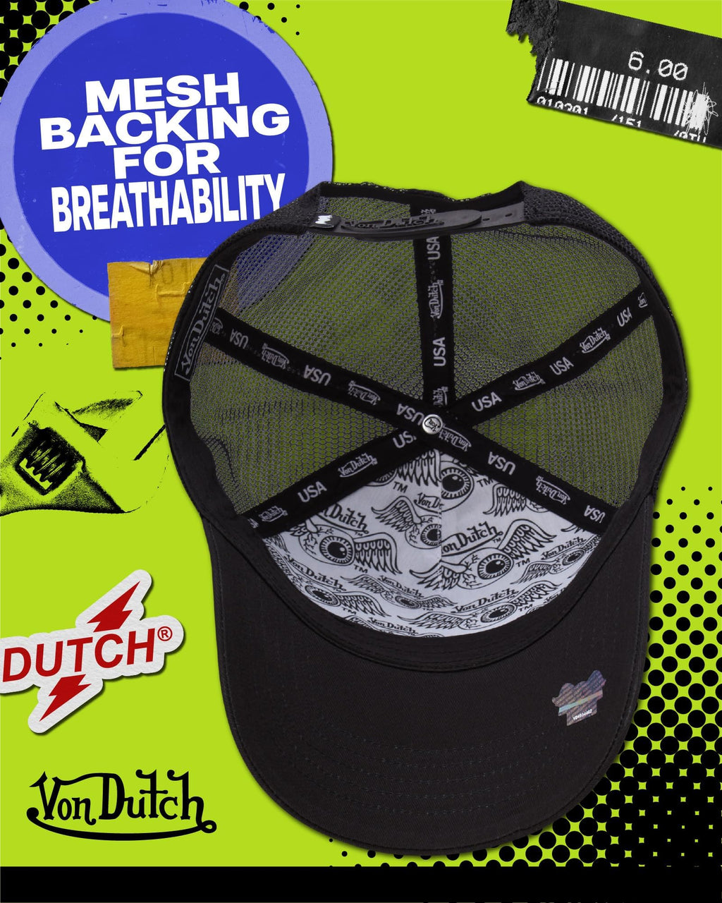 Von Dutch Unisex Trucker Hat - Retro Classic Solid Color Mesh Back Snapback Baseball Cap for Men & Women, Size One Size, Black/White