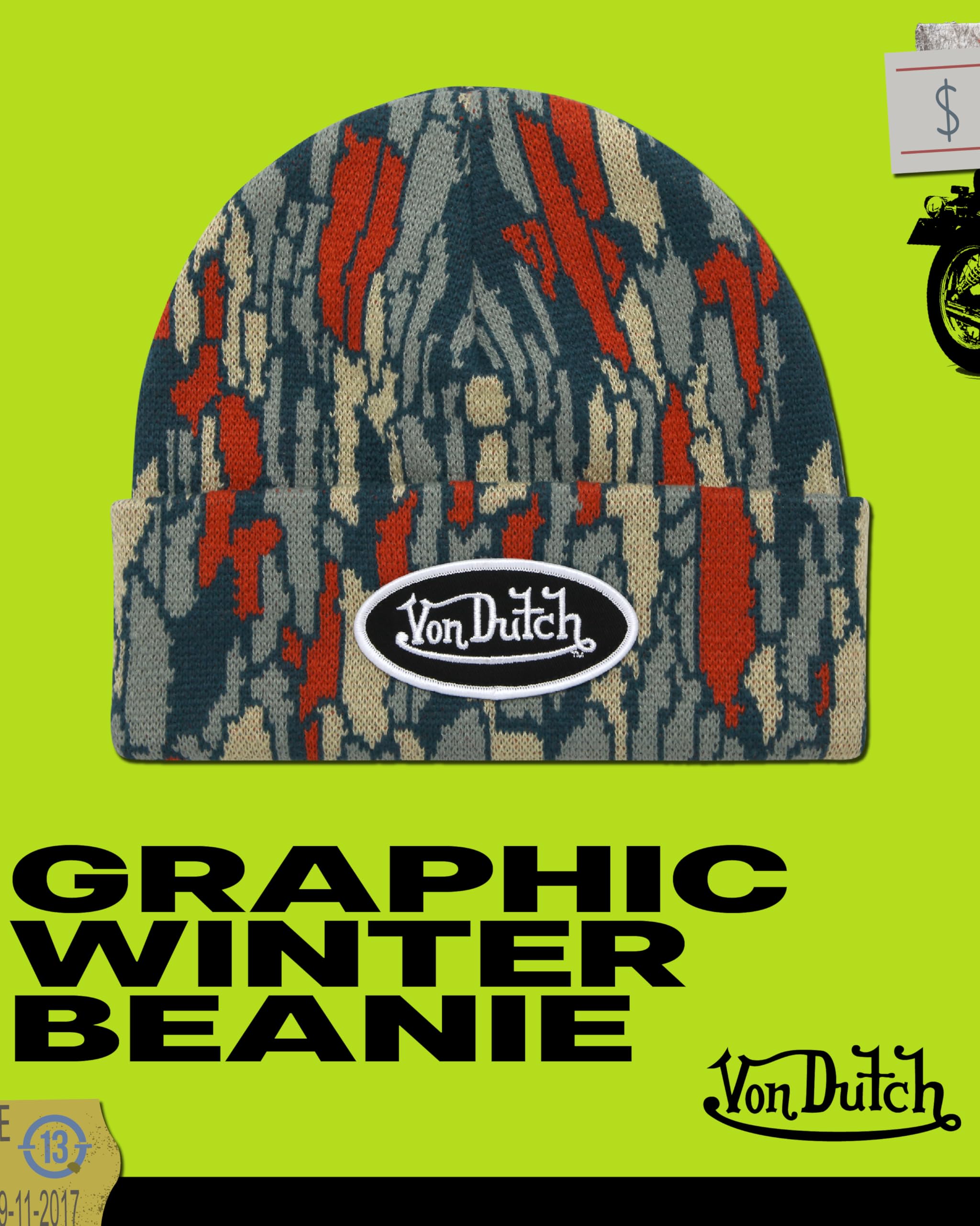 Von Dutch Womens Beanie Hat - Soft Cuffed Knitted Skull Cap Graphic Winter Beanie for Women with Embroidered Logo, Size One Size, Industrial Blue