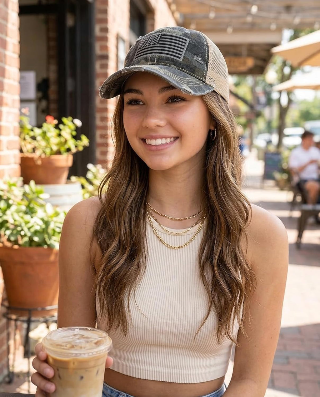 Funky Junque Trucker Hat for Women - Distressed Western Camo Baseball Cap, Mesh Adjustable Trendy