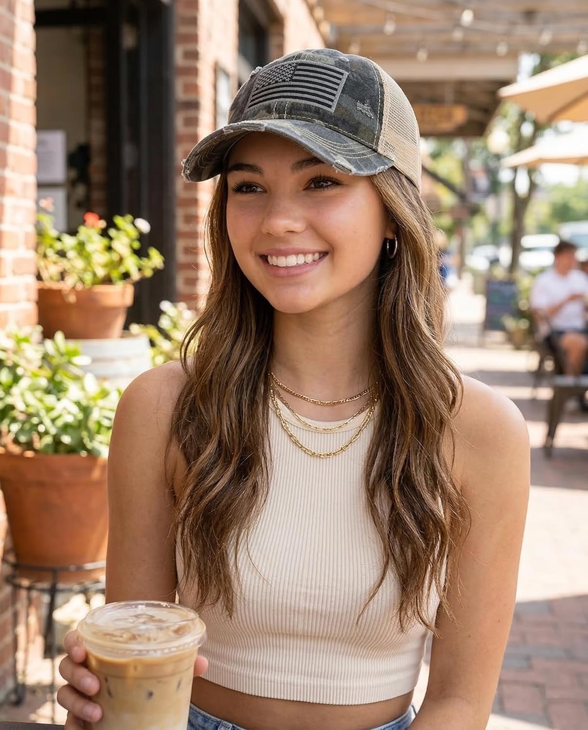 Funky Junque Trucker Hat for Women - Distressed Western Camo Baseball Cap, Mesh Adjustable Trendy