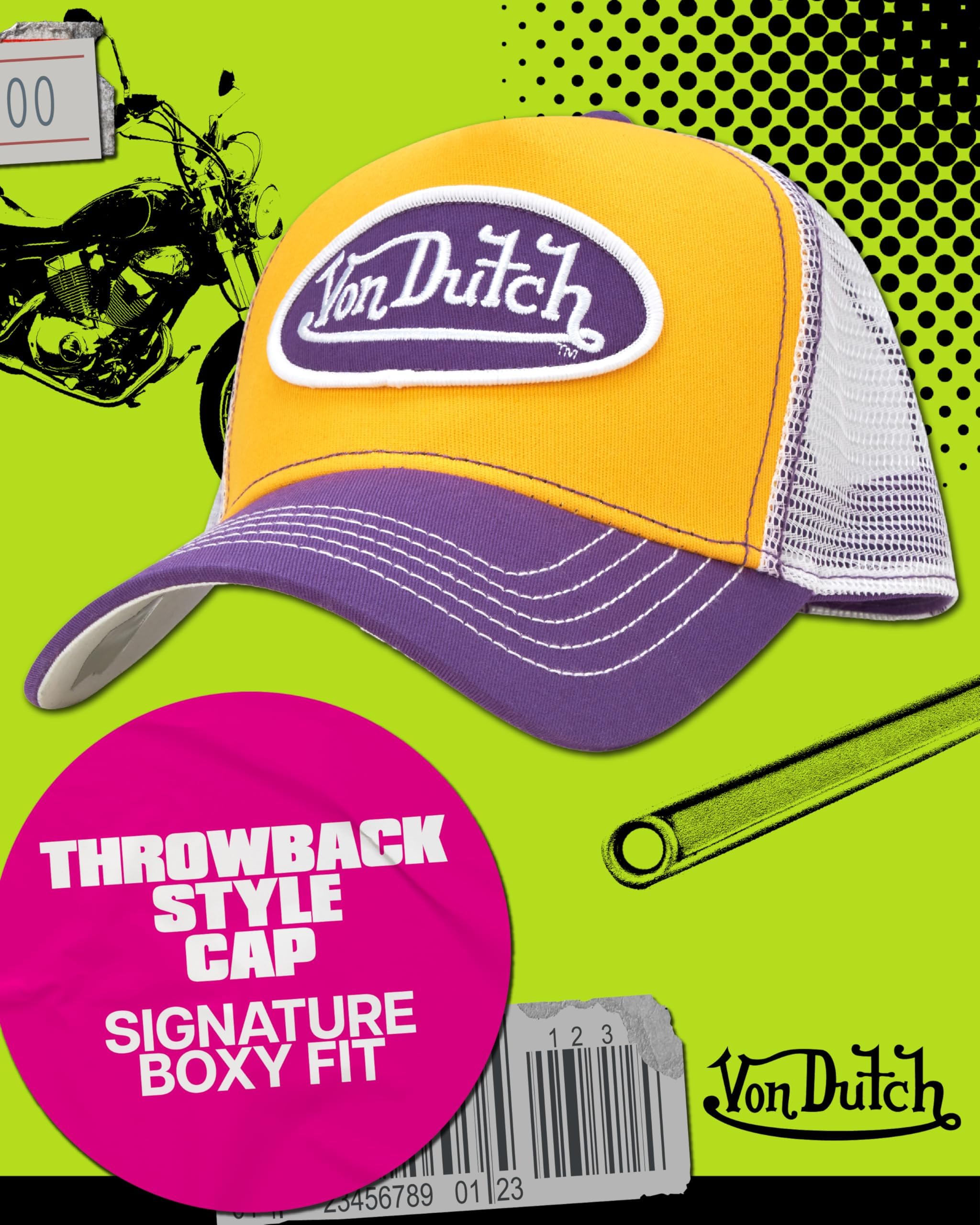 Von Dutch Unisex Trucker Hat - Curved Bill Mesh Back Retro Classic Colorblock Snapback Baseball Cap for Men and Women