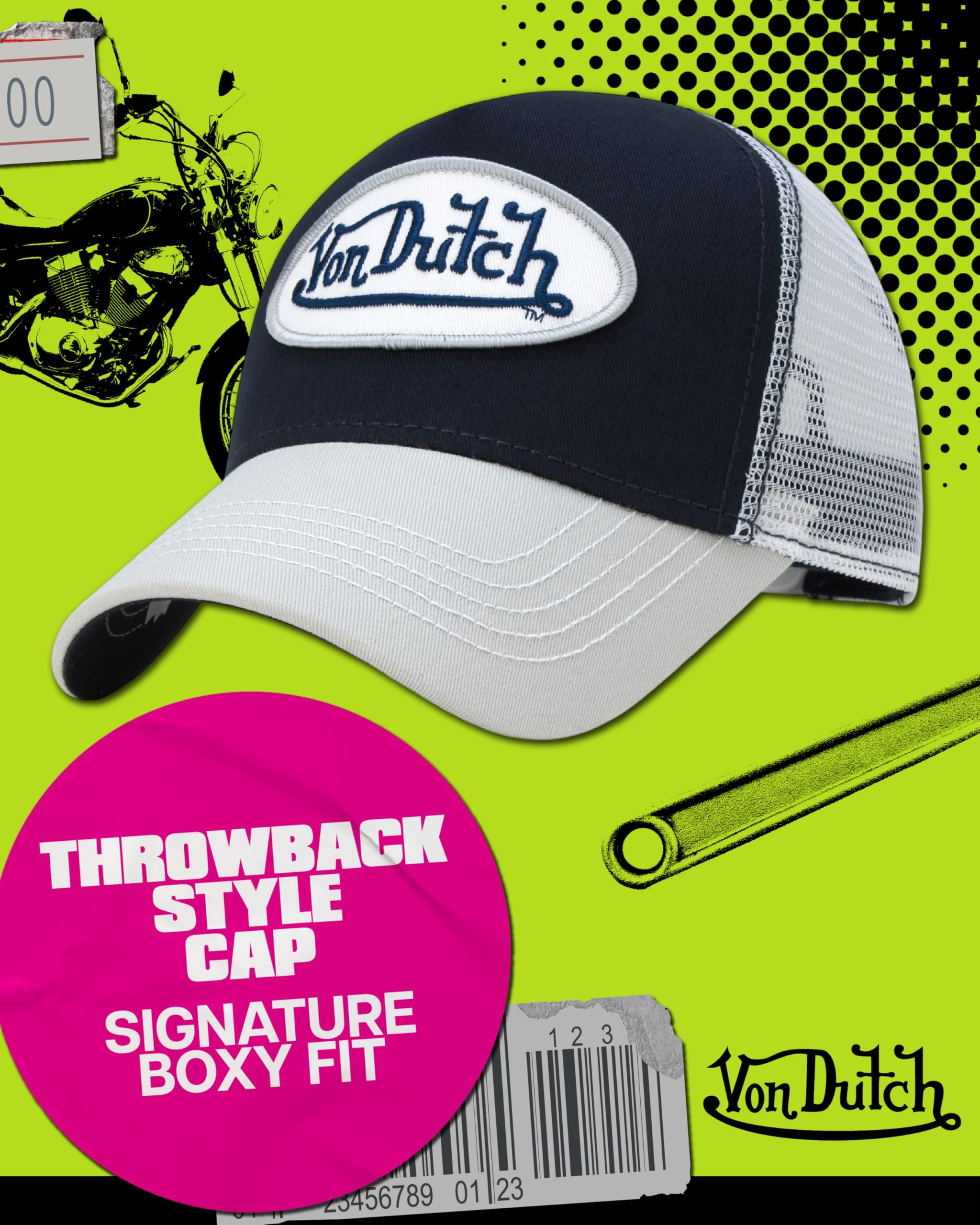 Von Dutch Unisex Trucker Hat - Curved Bill Mesh Back Retro Classic Colorblock Snapback Baseball Cap for Men and Women