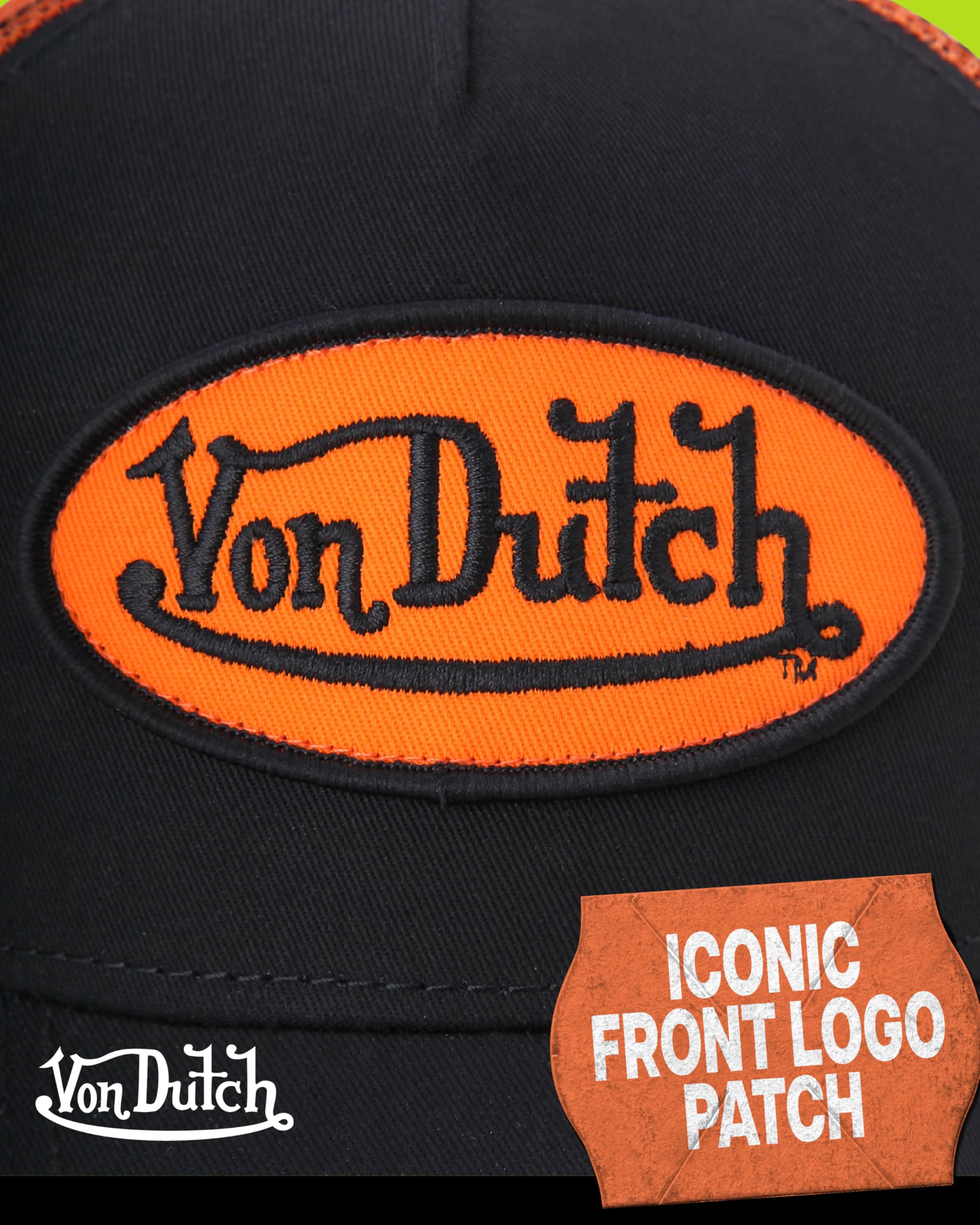 Von Dutch Unisex Trucker Hat - Curved Bill Mesh Back Retro Classic Colorblock Snapback Baseball Cap for Men and Women
