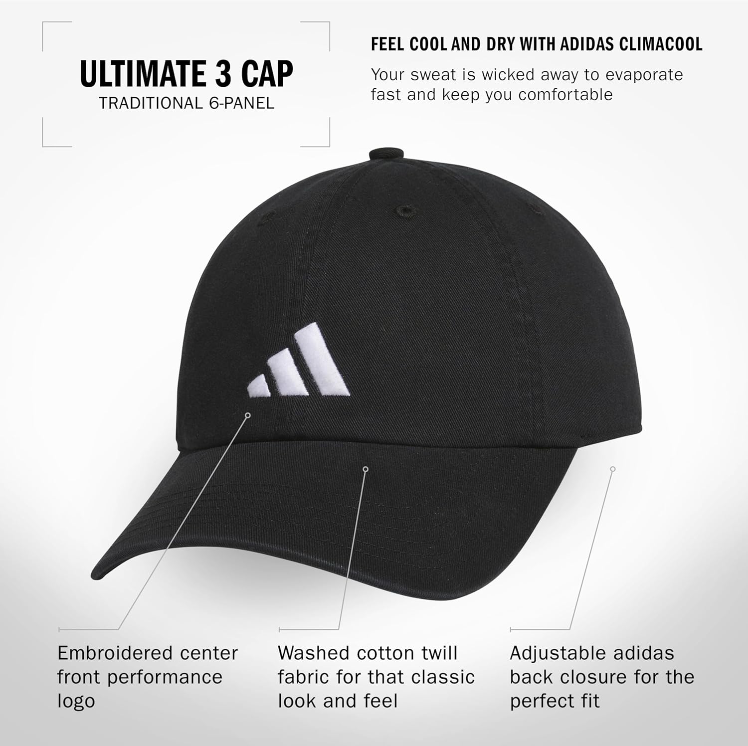 adidas Men's Ultimate Baseball Cap – Athletic Relaxed Cotton Strapback Hat