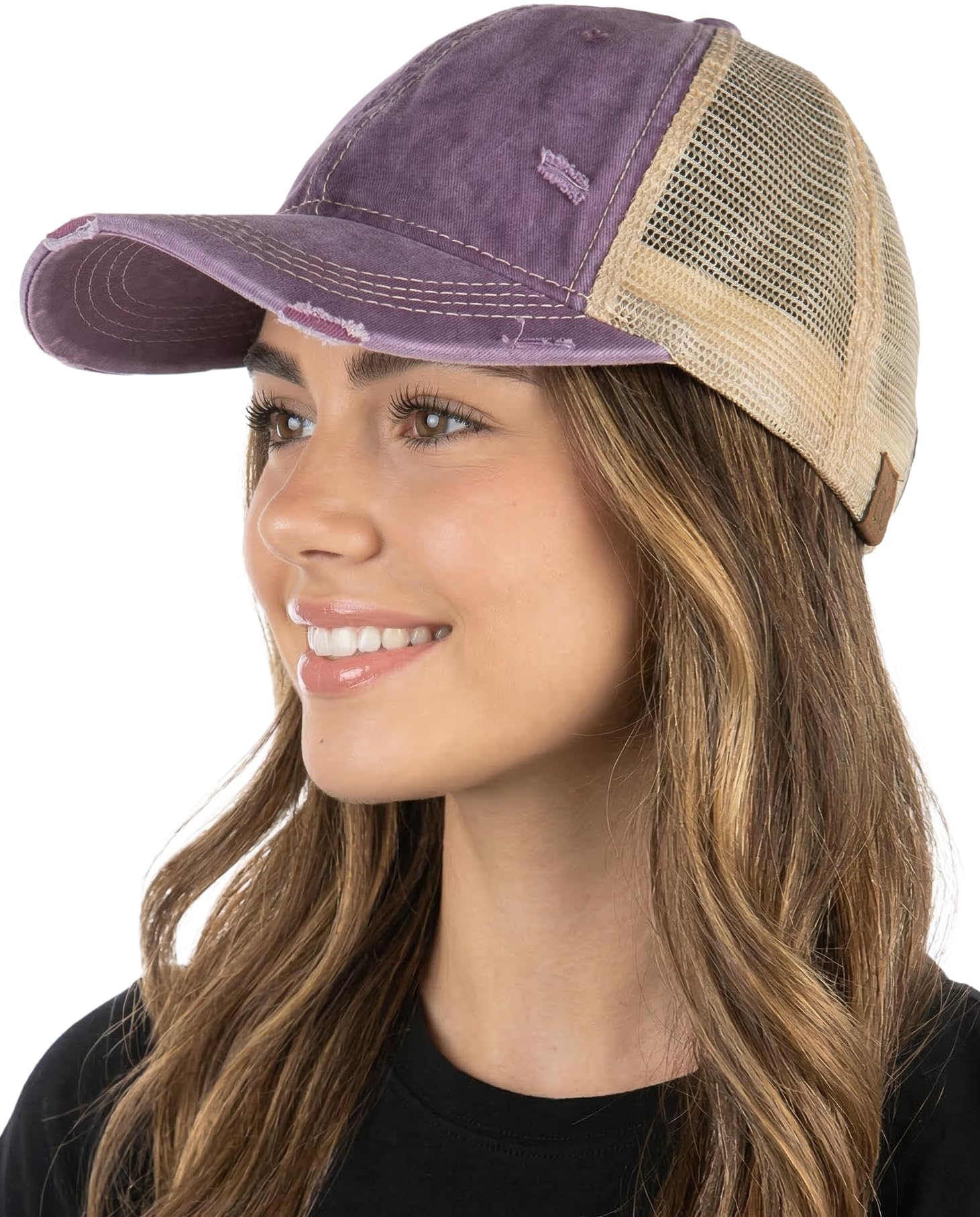 Funky Junque Trucker Hat for Women - Distressed Western Camo Baseball Cap, Mesh Adjustable Trendy