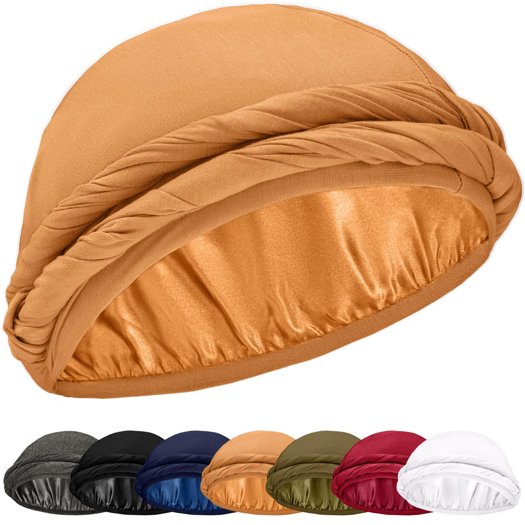 Silk Satin Lined Halo Turban Head Wrap Pre-Tied Skull Cap for Men and Women Sleeping Bonnet Hair Cover Chemo Hair Loss Hat