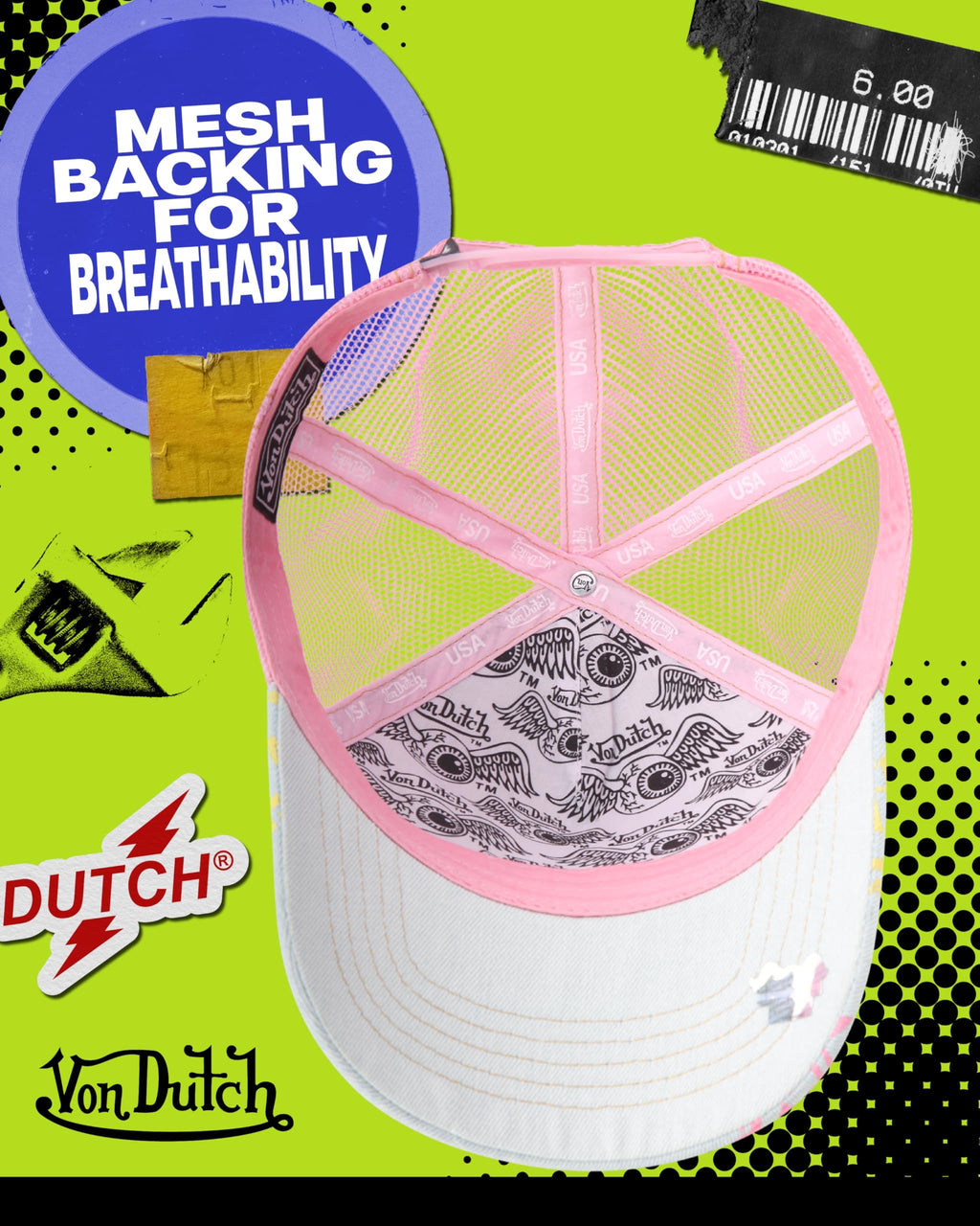 Von Dutch Monogram Trucker Cap - Retro Snapback Cap for Men and Women - Adjustable Snap Fit Panel, Mesh Rear, Curved Bill