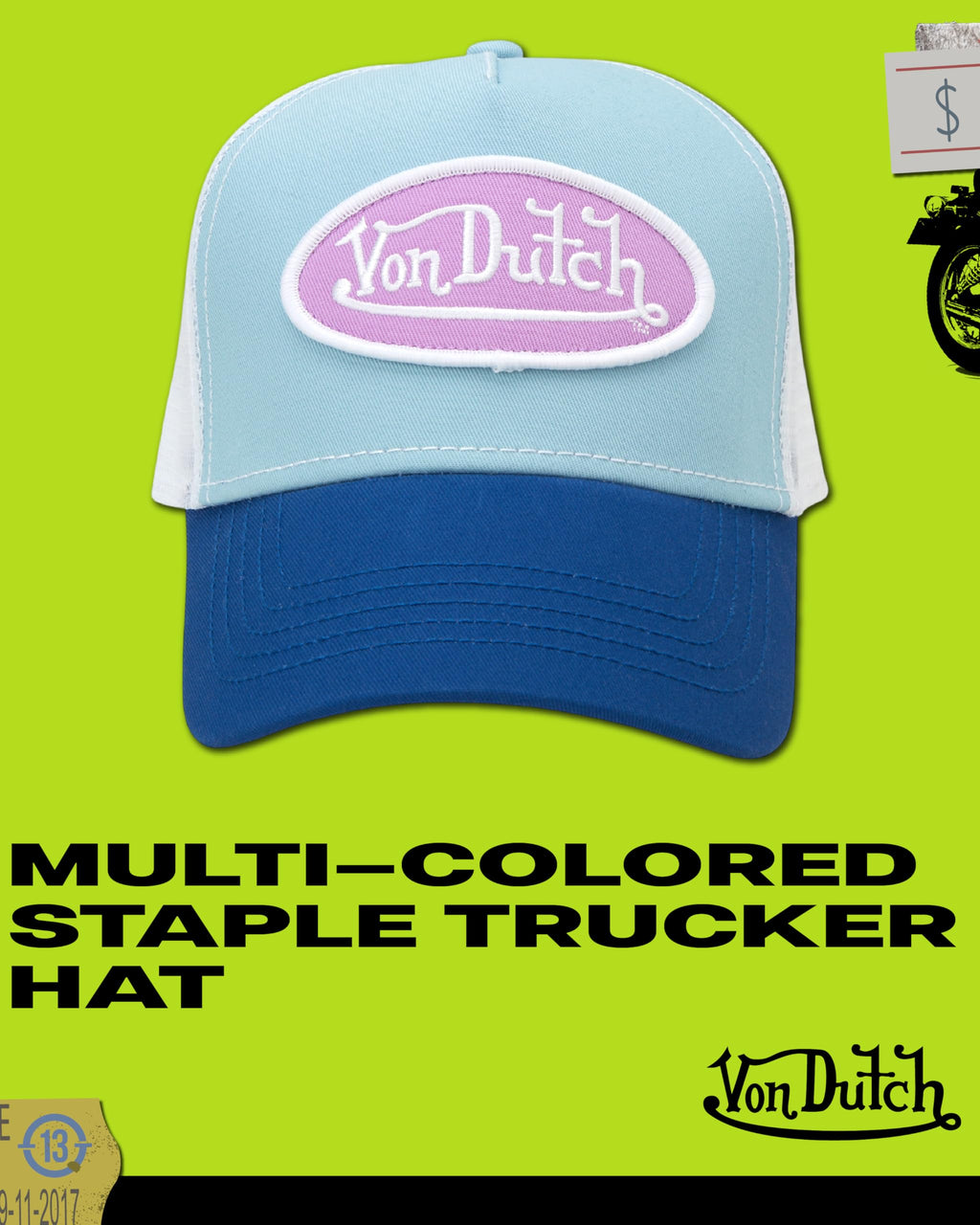 Von Dutch Unisex Trucker Hat - Curved Bill Mesh Back Retro Classic Colorblock Snapback Baseball Cap for Men and Women