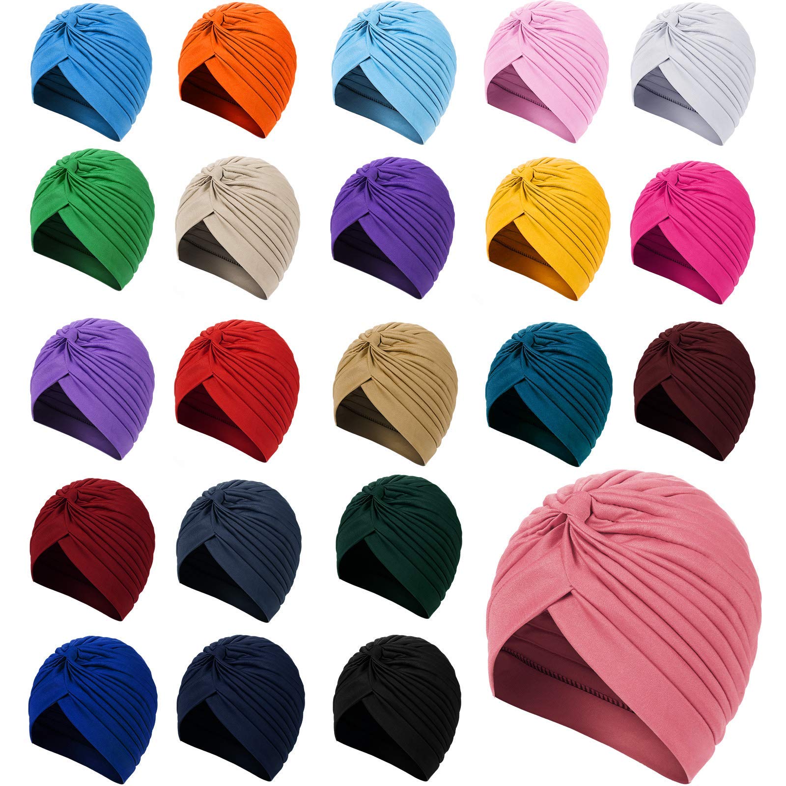 Syhood 22 Pieces Stretch Turbans Chemo Head Wrap Cancer Head Beanie Twisted Turban Cap Cover Hats for Women