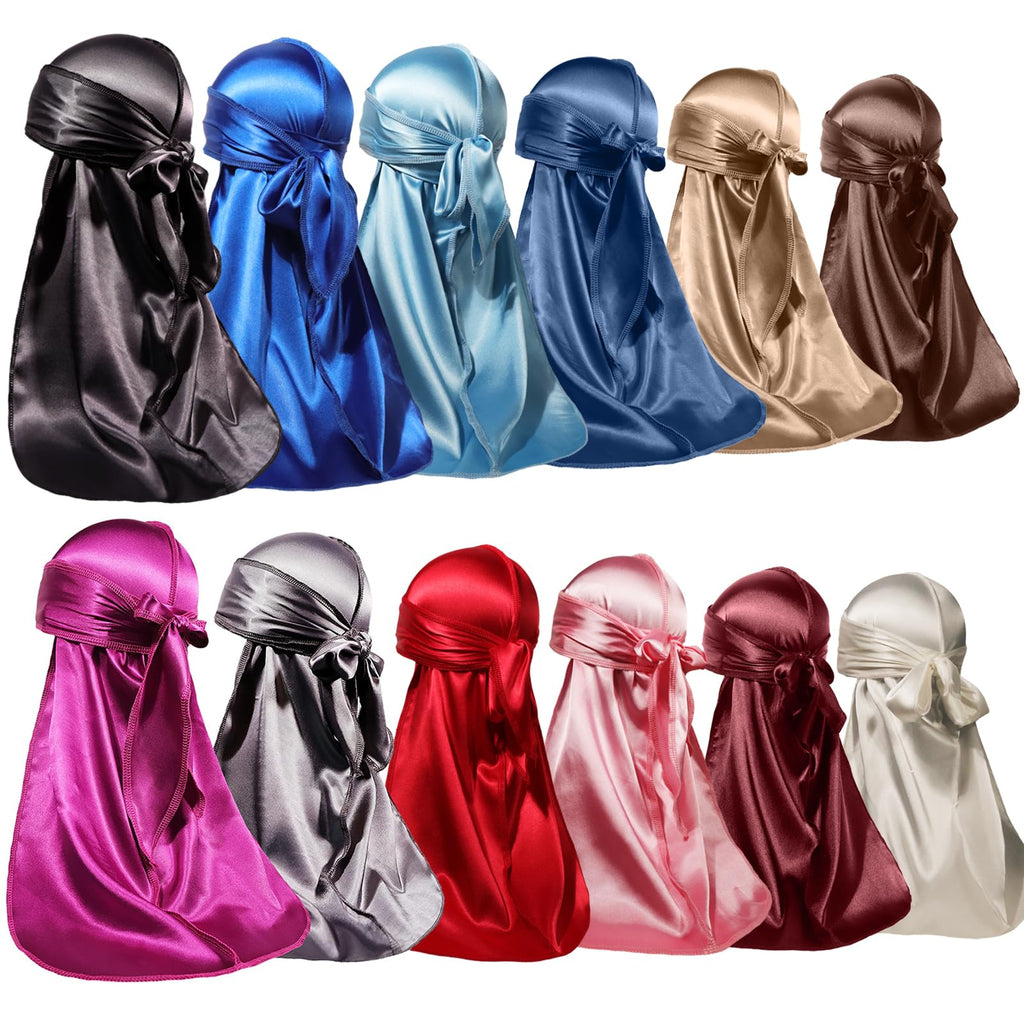 ForceWave 12 Pieces Silky Durag for Men Women Satin Durags for 360 Waves