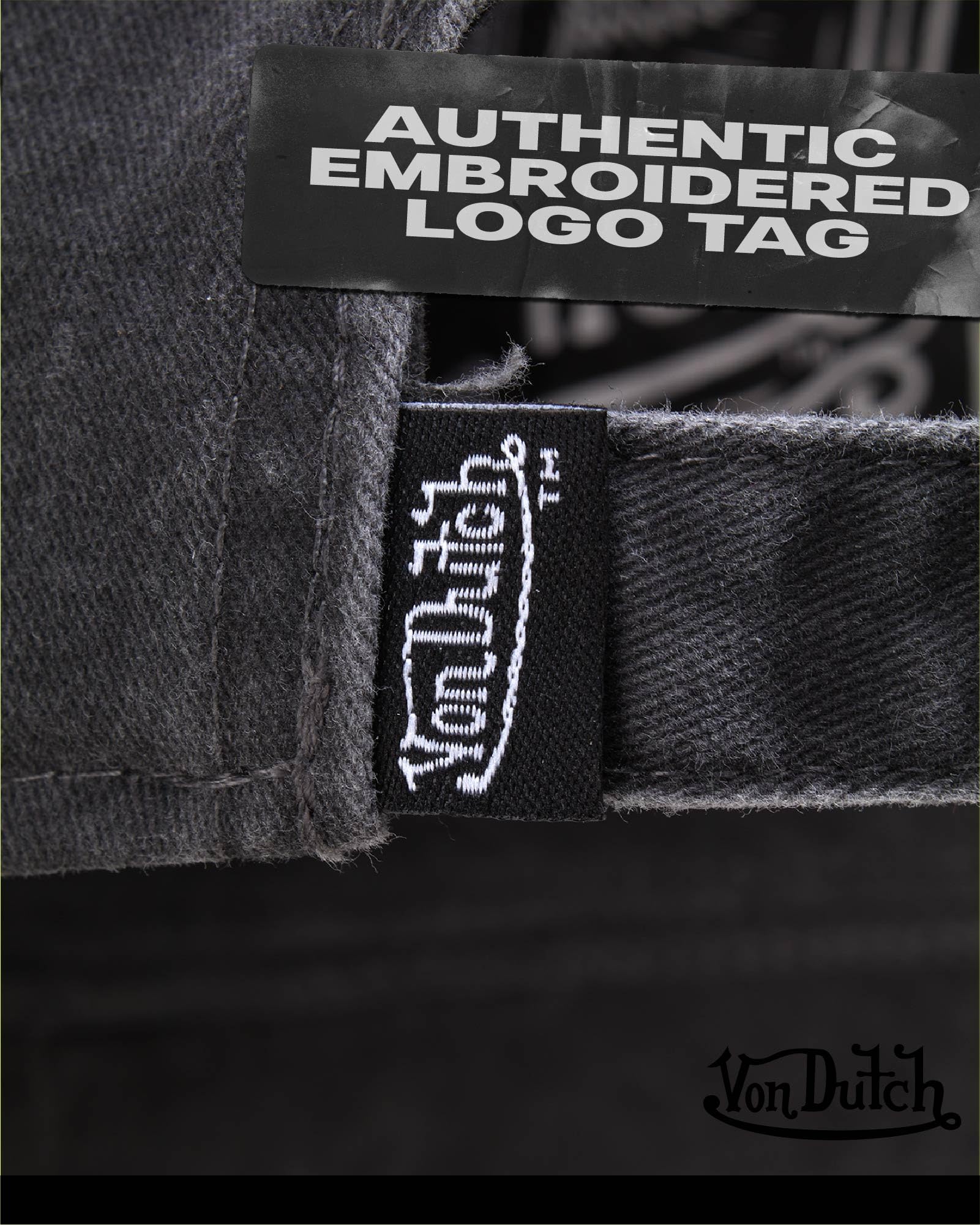 Von Dutch Men & Womens Baseball Caps - Breathable Adjustable Snapback Soft Cotton Canvas Curved Brim Vintage Hat, Size One Size, Black Distressed with Patched