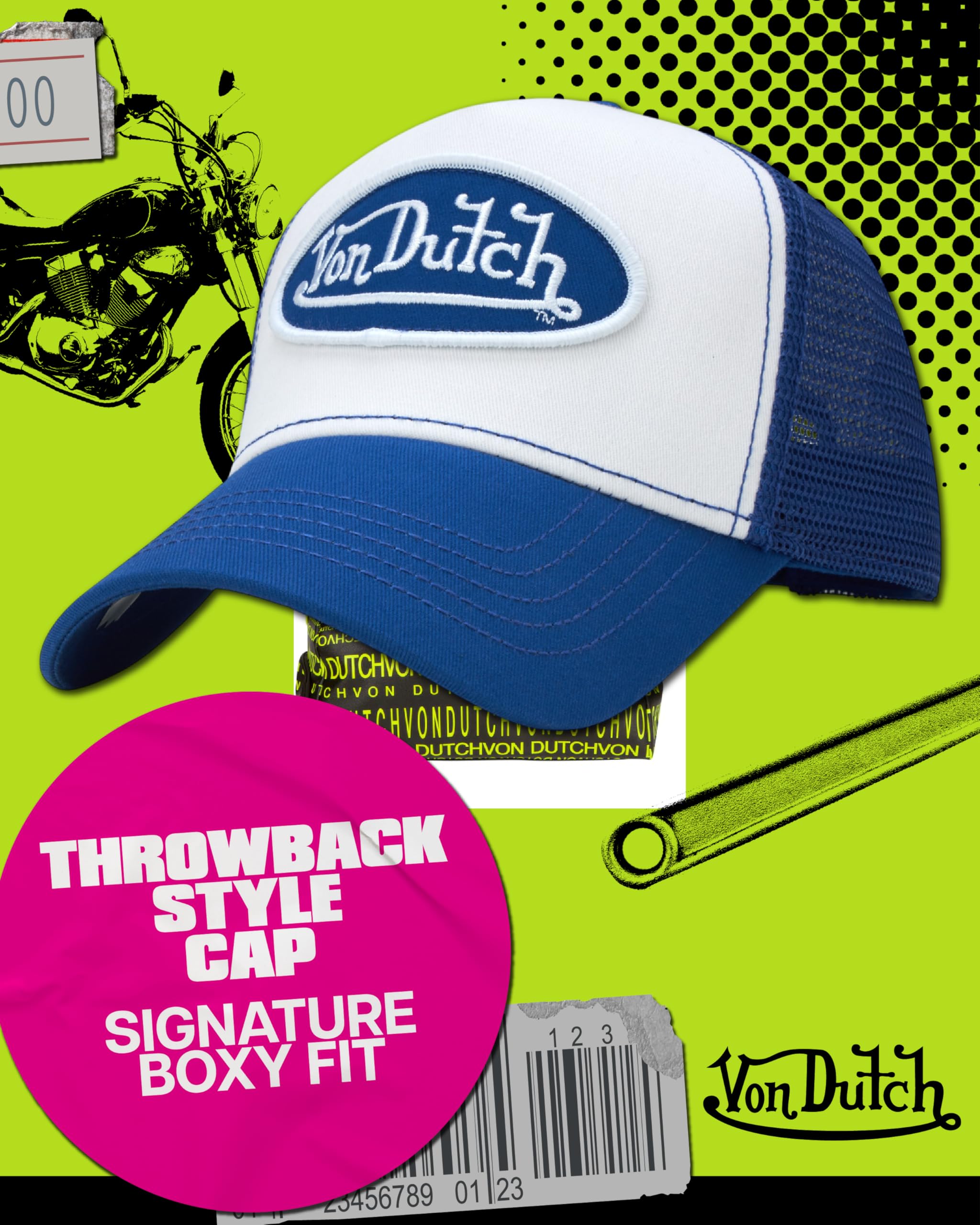 Von Dutch Unisex Trucker Hat - Curved Bill Mesh Back Retro Classic Colorblock Snapback Baseball Cap for Men and Women, Size One Size, Blue