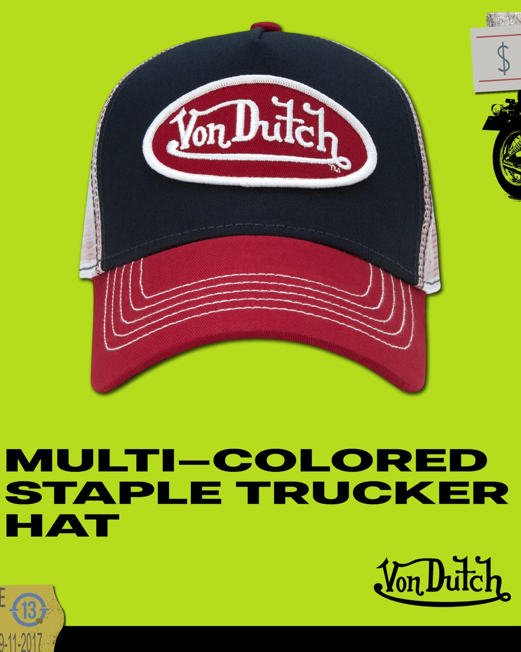 Von Dutch Unisex Trucker Hat - Curved Bill Mesh Back Retro Classic Colorblock Snapback Baseball Cap for Men and Women