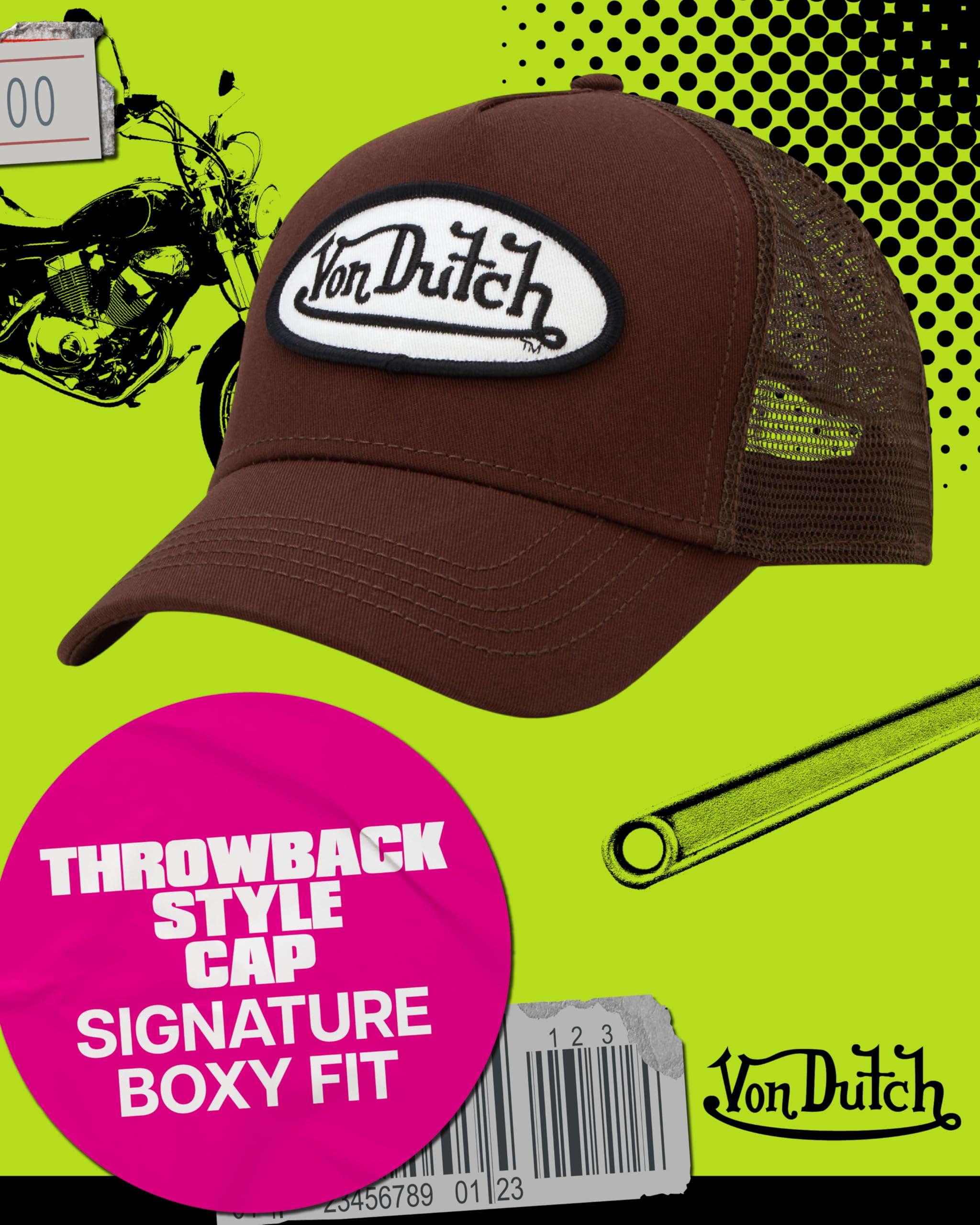 Von Dutch Unisex Trucker Hat - Curved Bill Mesh Back Retro Classic Colorblock Snapback Baseball Cap for Men and Women
