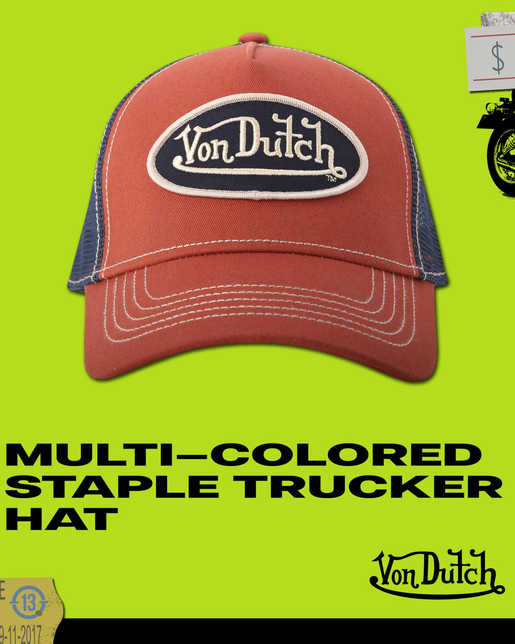 Von Dutch Unisex Trucker Hat - Curved Bill Mesh Back Retro Classic Colorblock Snapback Baseball Cap for Men and Women