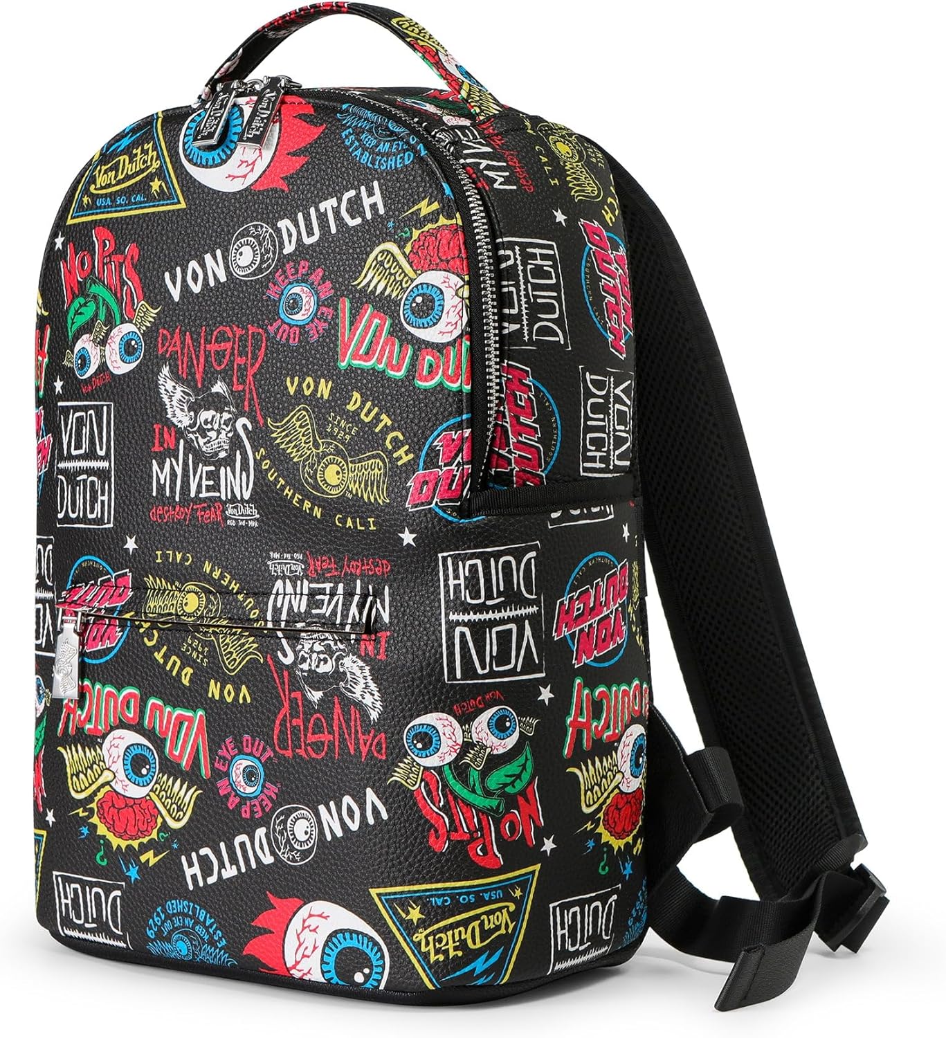Von Dutch Small Backpack – Stylish Multi?Purpose Backpack with Front Zip Pocket, Adjustable Straps, and Durable Design (Black Jax)