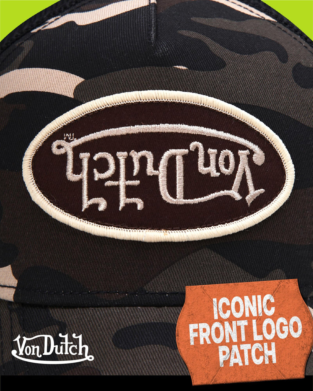 Von Dutch Monogram Trucker Cap - Retro Snapback Cap for Men and Women - Adjustable Snap Fit Panel, Mesh Rear, Curved Bill