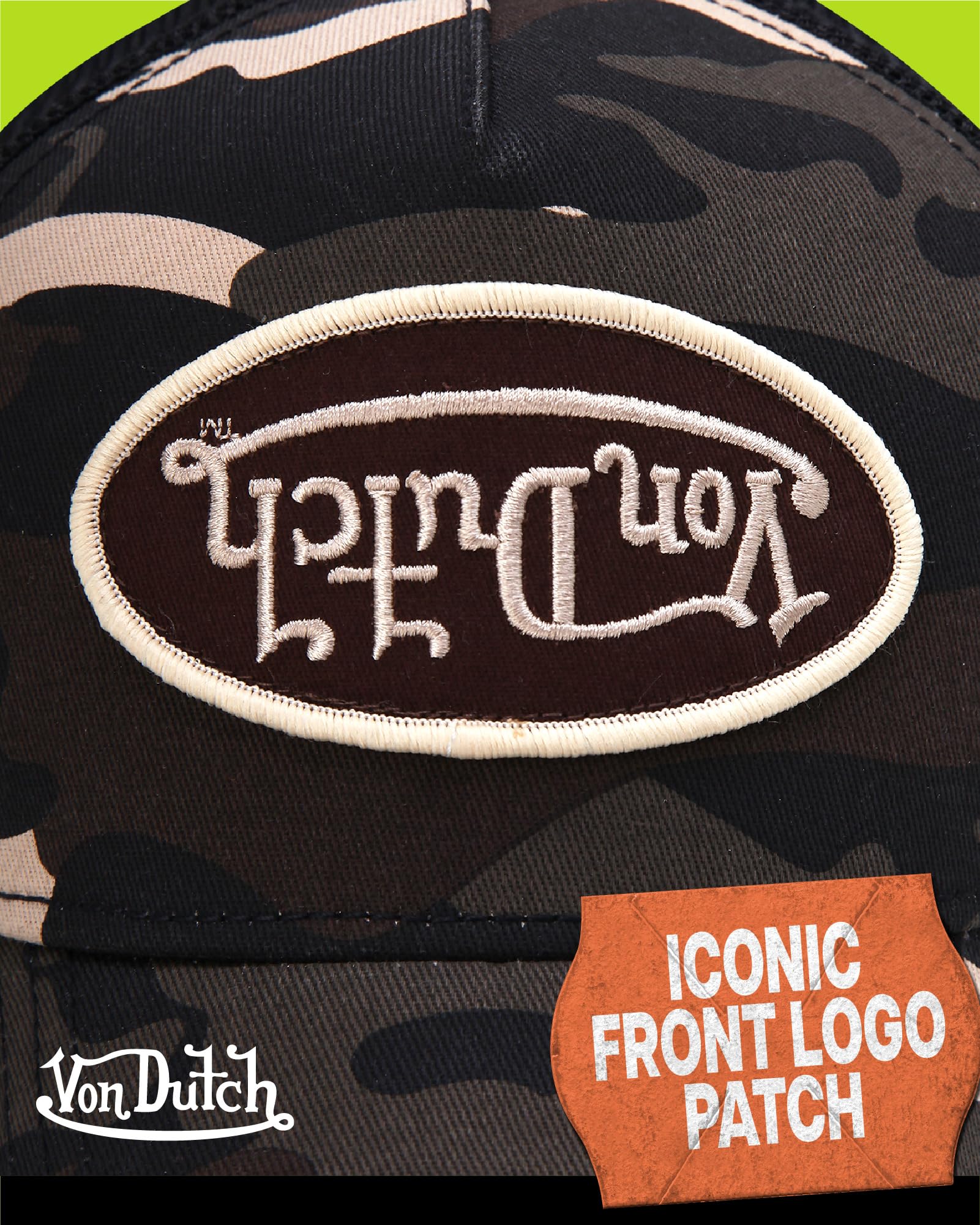 Von Dutch Monogram Trucker Cap - Retro Snapback Cap for Men and Women - Adjustable Snap Fit Panel, Mesh Rear, Curved Bill