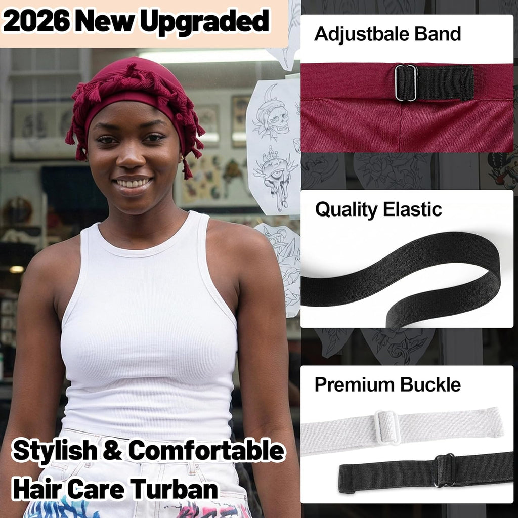 Ababalaya Adjustable Satin Lined Halo Turban Durag for Men &Women Twisted Tassel Head Wraps, Beanie Hats for Hair Losss, Black&Red, 2PCS
