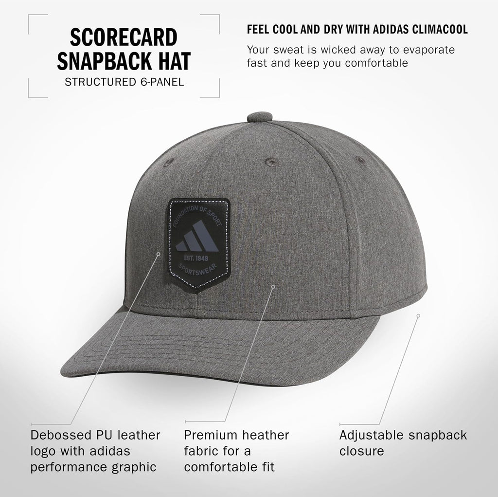 adidas Men's Scorecard High Crown Low Curve Brim Snapback Adjustable Fit Course Style Hat