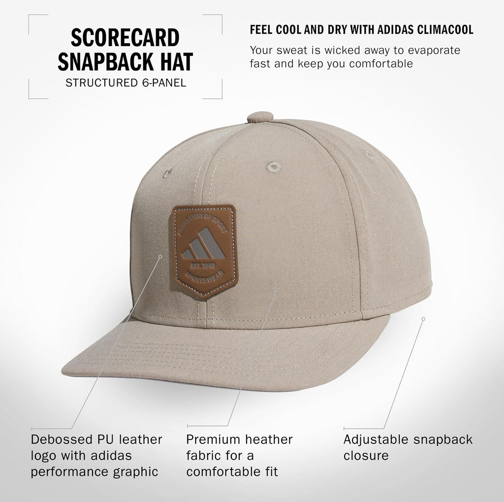 adidas Men's Scorecard High Crown Low Curve Brim Snapback Adjustable Fit Course Style Hat