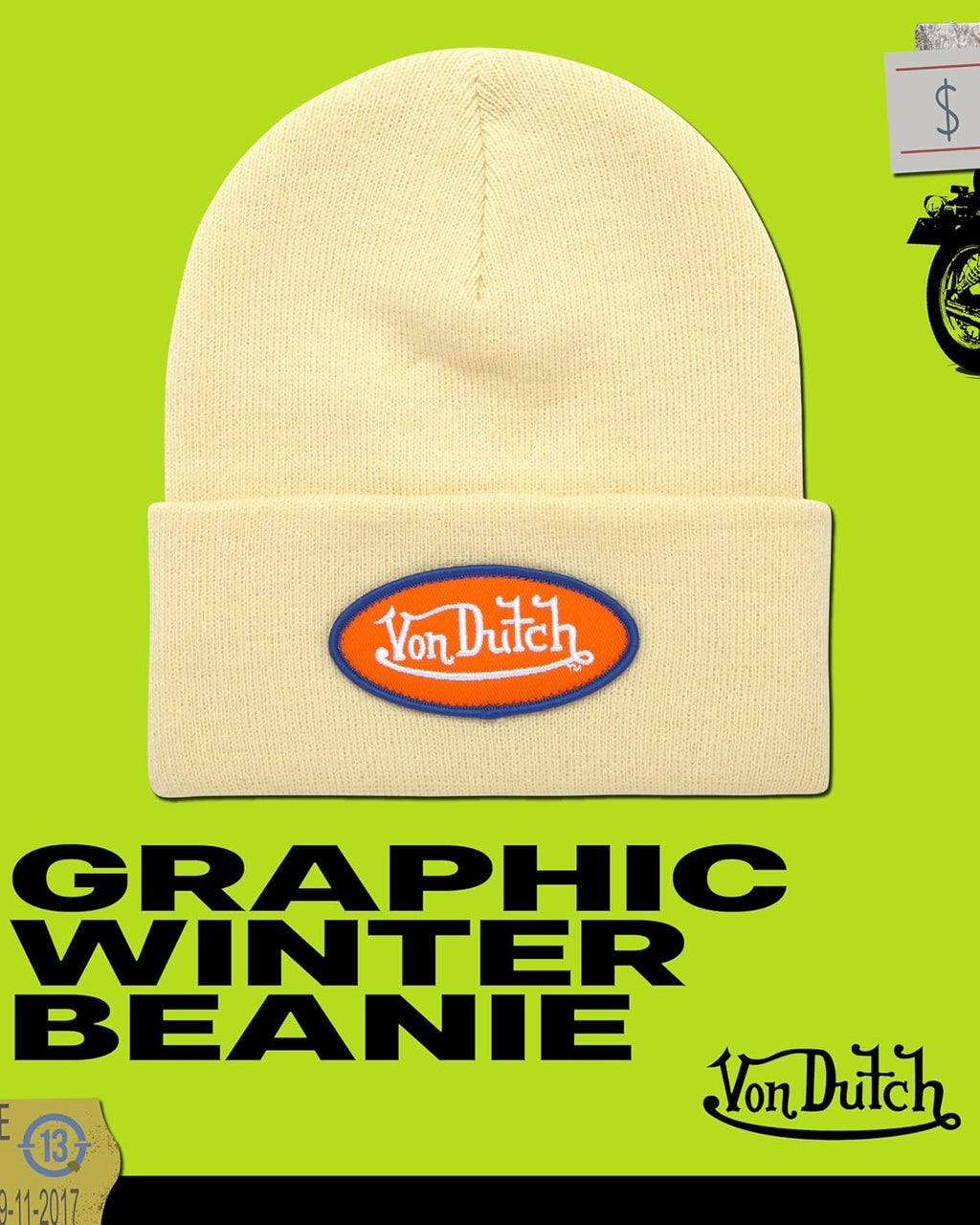 Von Dutch Womens Beanie Hat - Soft Cuffed Knitted Skull Cap Graphic Winter Beanie for Women with Embroidered Logo