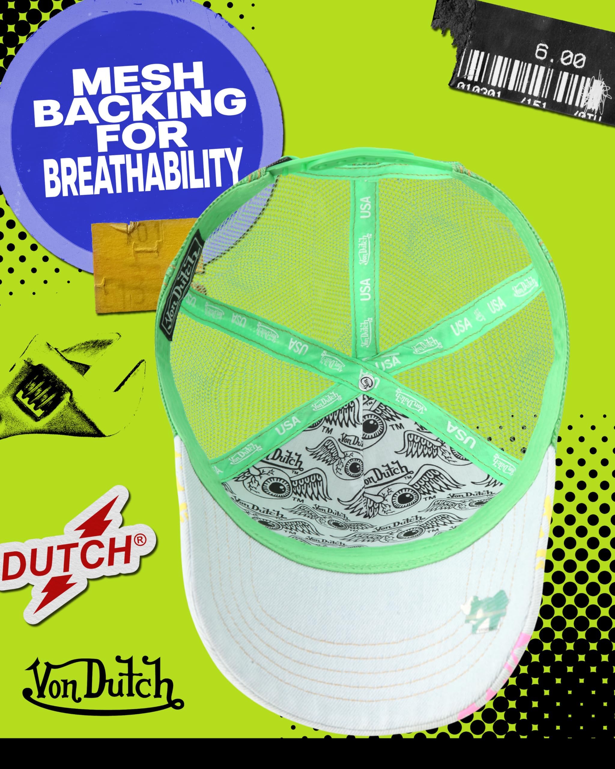 Von Dutch Monogram Trucker Cap - Retro Snapback Cap for Men and Women - Adjustable Snap Fit Panel, Mesh Rear, Curved Bill