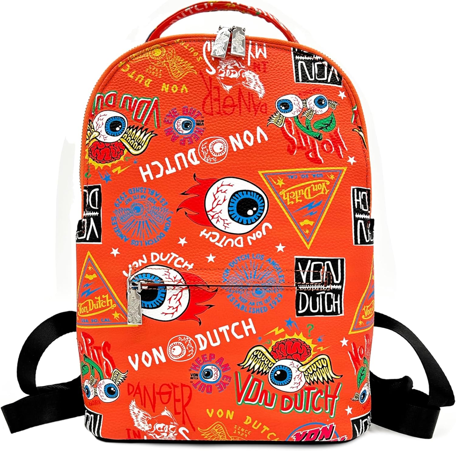 Von Dutch Small Backpack – Stylish Multi‑Purpose Backpack with Front Zip Pocket, Adjustable Straps, and Durable Design (Orange Jax)