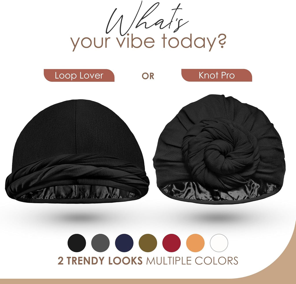 Silk Satin Lined Halo Turban Head Wrap Pre-Tied Skull Cap for Men and Women Sleeping Bonnet Hair Cover Chemo Hair Loss Hat
