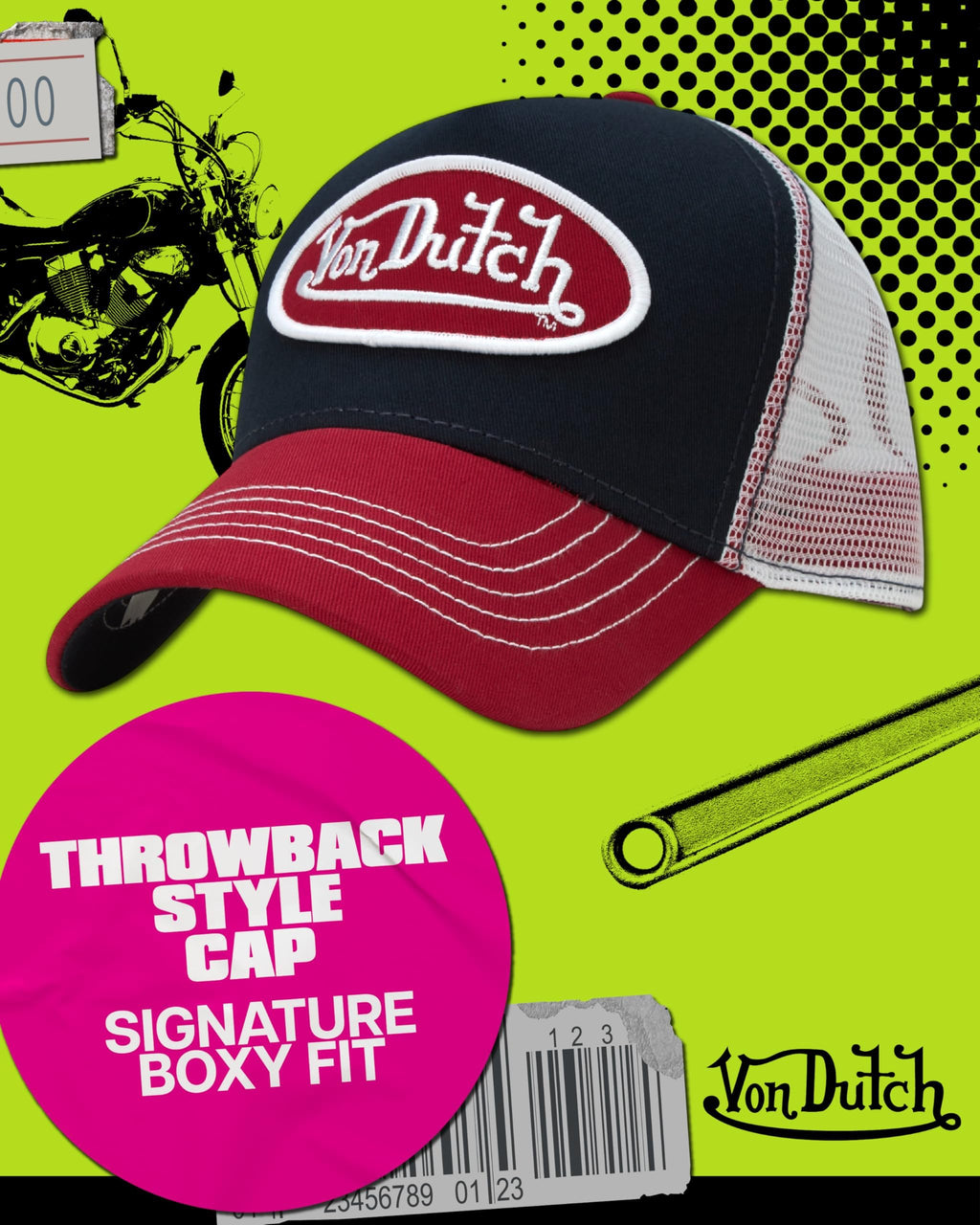 Von Dutch Unisex Trucker Hat - Curved Bill Mesh Back Retro Classic Colorblock Snapback Baseball Cap for Men and Women