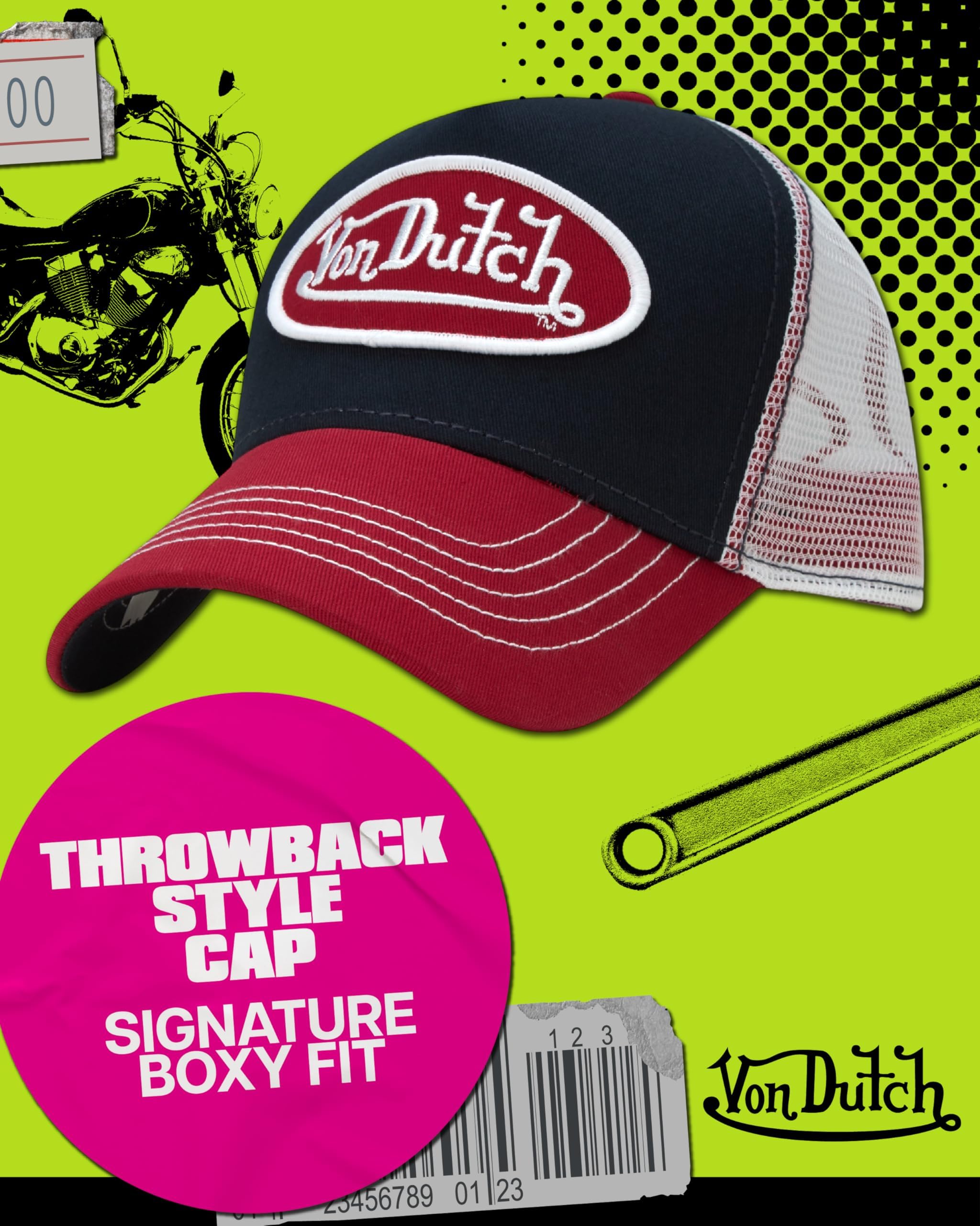 Von Dutch Unisex Trucker Hat - Curved Bill Mesh Back Retro Classic Colorblock Snapback Baseball Cap for Men and Women