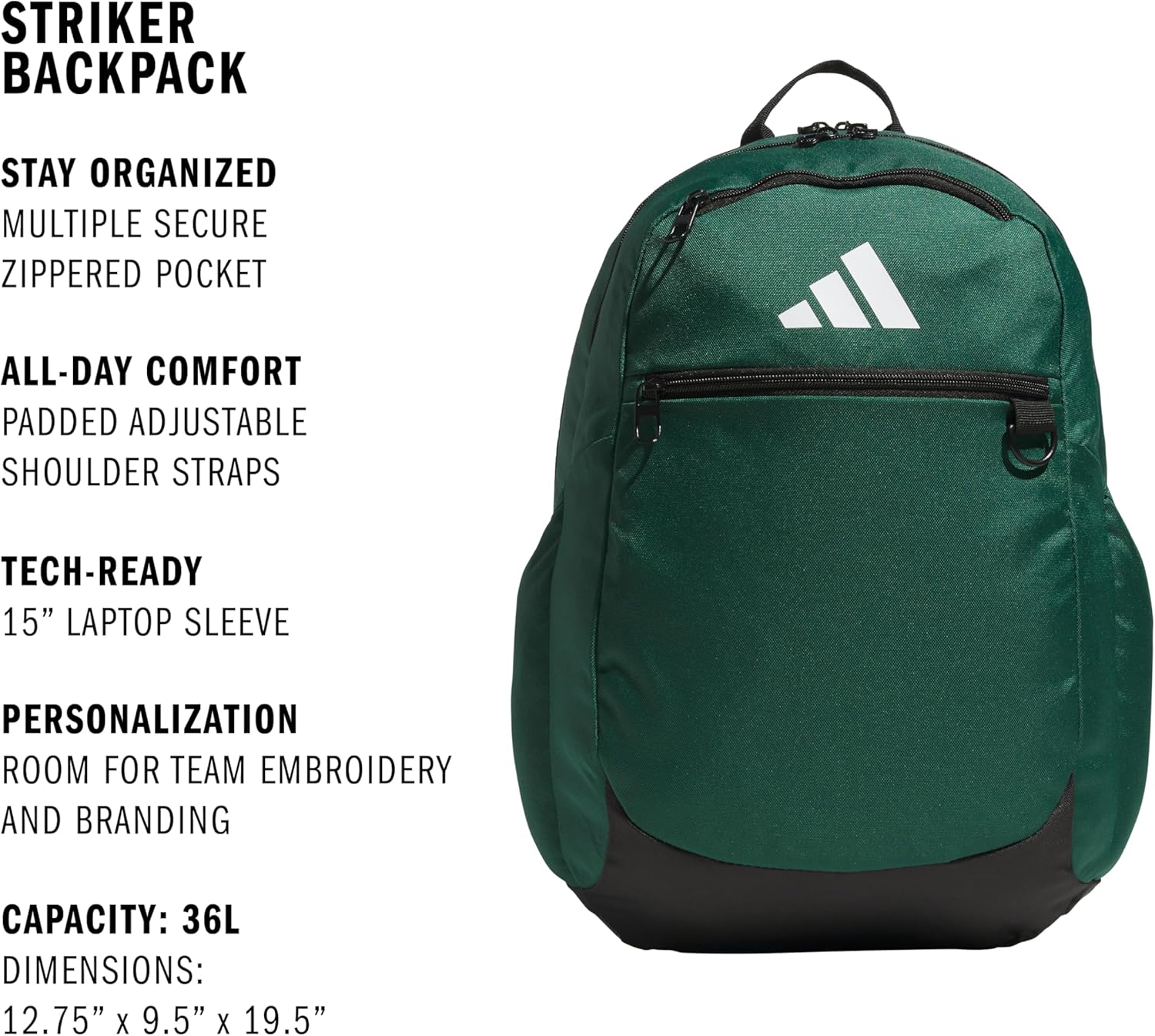 adidas Striker 3 Team Sports Backpack – Daypack for Sports Gym Travel, 36L