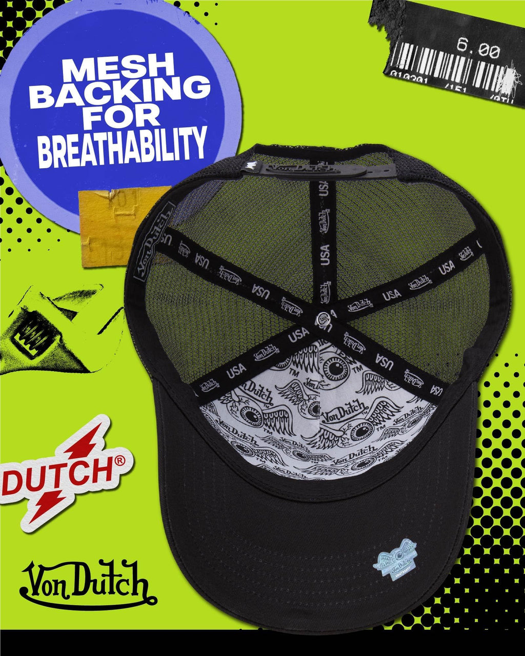 Von Dutch Unisex Trucker Hat - Retro Classic Solid Color Mesh Back Snapback Baseball Cap for Men & Women, Size One Size, Black/Black