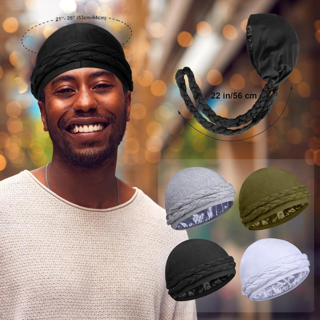 4 Pcs Satin Lined Turban Head Wraps for Men, Turban Head Scarf for Hair
