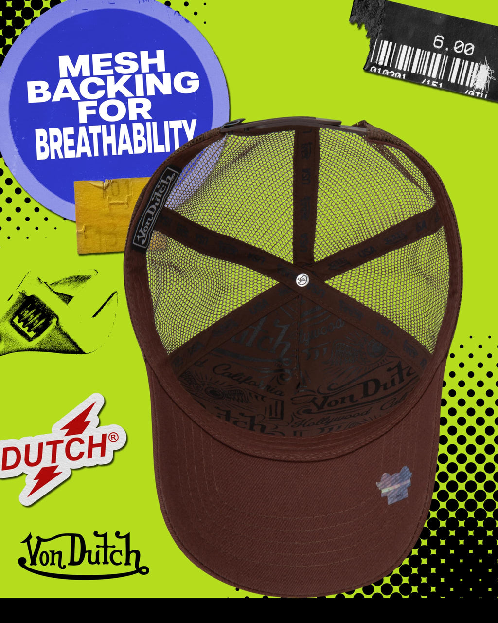 Von Dutch Unisex Trucker Hat - Curved Bill Mesh Back Retro Classic Colorblock Snapback Baseball Cap for Men and Women