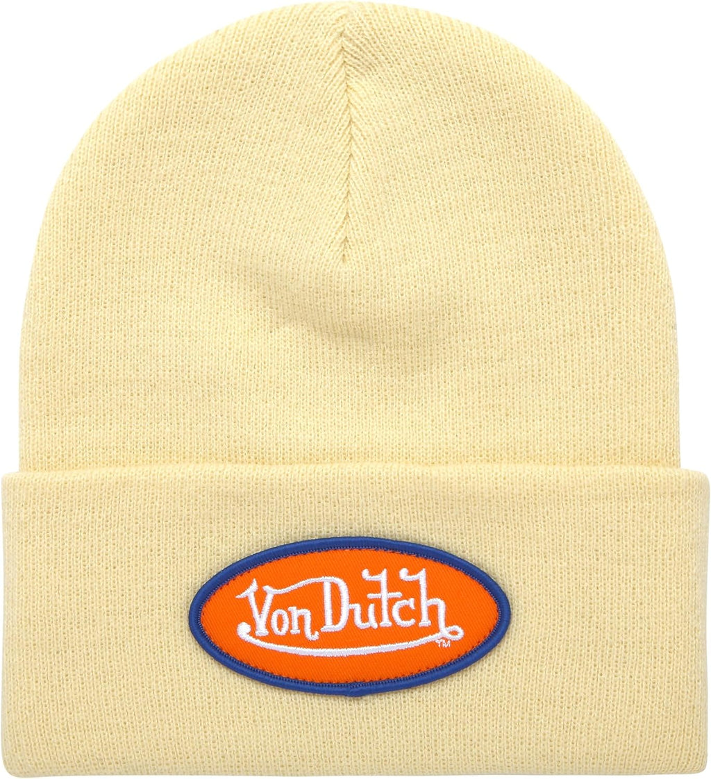 Von Dutch Womens Beanie Hat - Soft Cuffed Knitted Skull Cap Graphic Winter Beanie for Women with Embroidered Logo