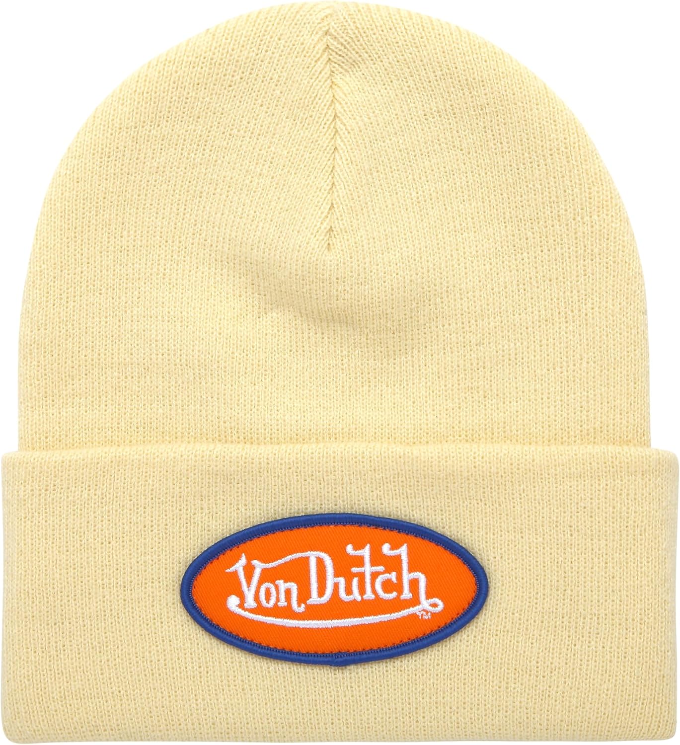 Von Dutch Womens Beanie Hat - Soft Cuffed Knitted Skull Cap Graphic Winter Beanie for Women with Embroidered Logo