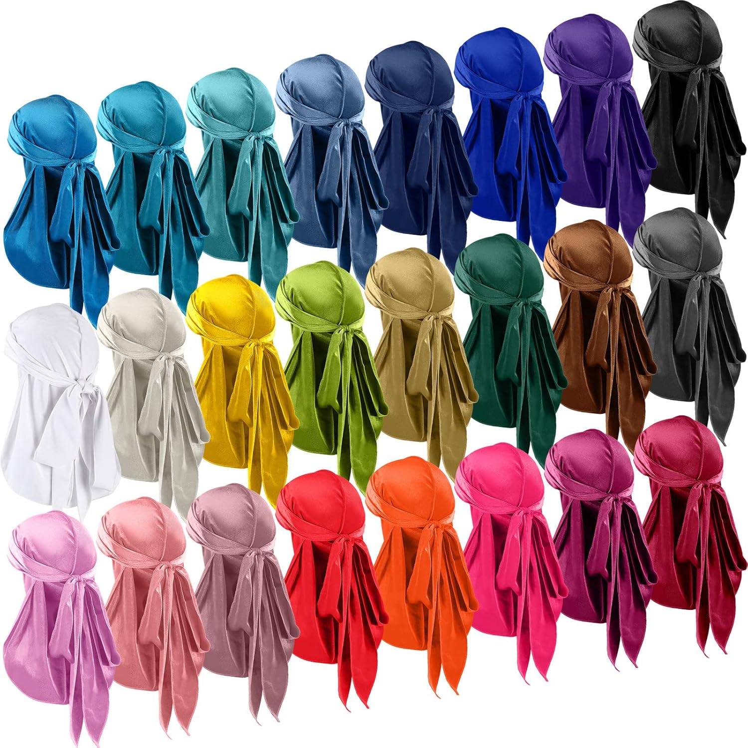 25 Pieces Velvet Durags Set 360 Waves Cap Doo Rag Durags Headwraps with Extra Long Tail Wide Straps 24 Colors with 1 Elastic Wave Cap for Man Woman Multi Color