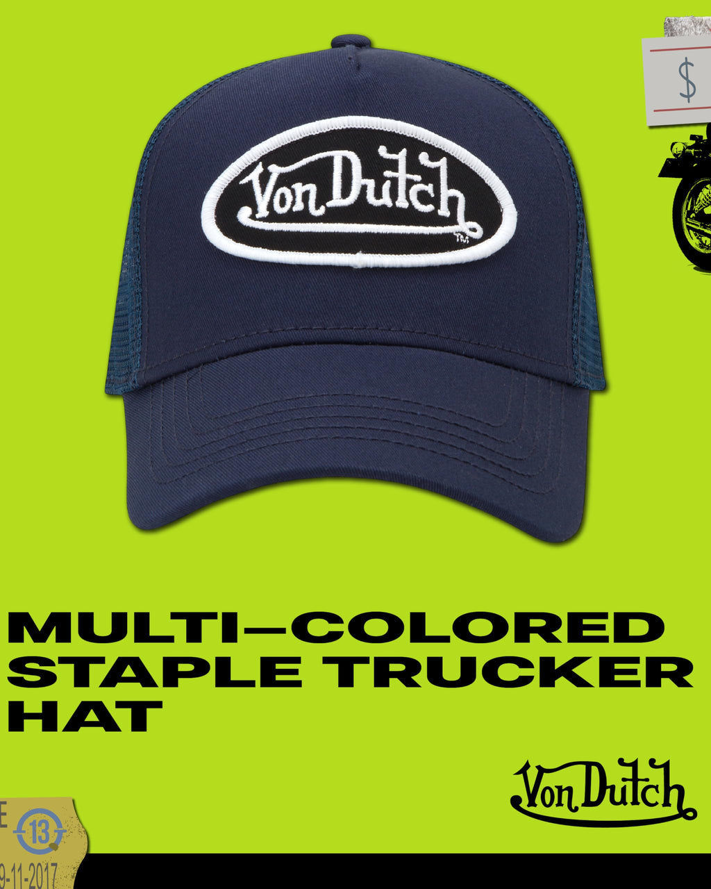 Von Dutch Unisex Trucker Hat - Curved Bill Mesh Back Retro Classic Colorblock Snapback Baseball Cap for Men and Women